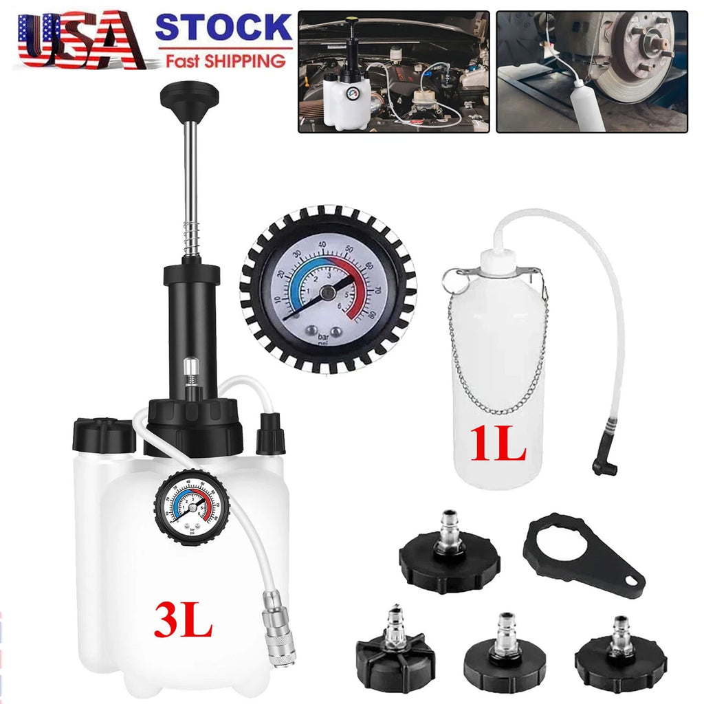 3L + 1L Capacity Manual Brake Clutch Bleeder Fluid Tool Power Bleeding Kit US