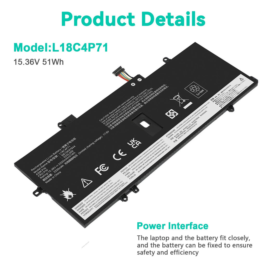 L18C4P71 L18L4P71 L18M4P72 Battery For Lenovo ThinkPad X1 Carbon 7th Gen 51Wh