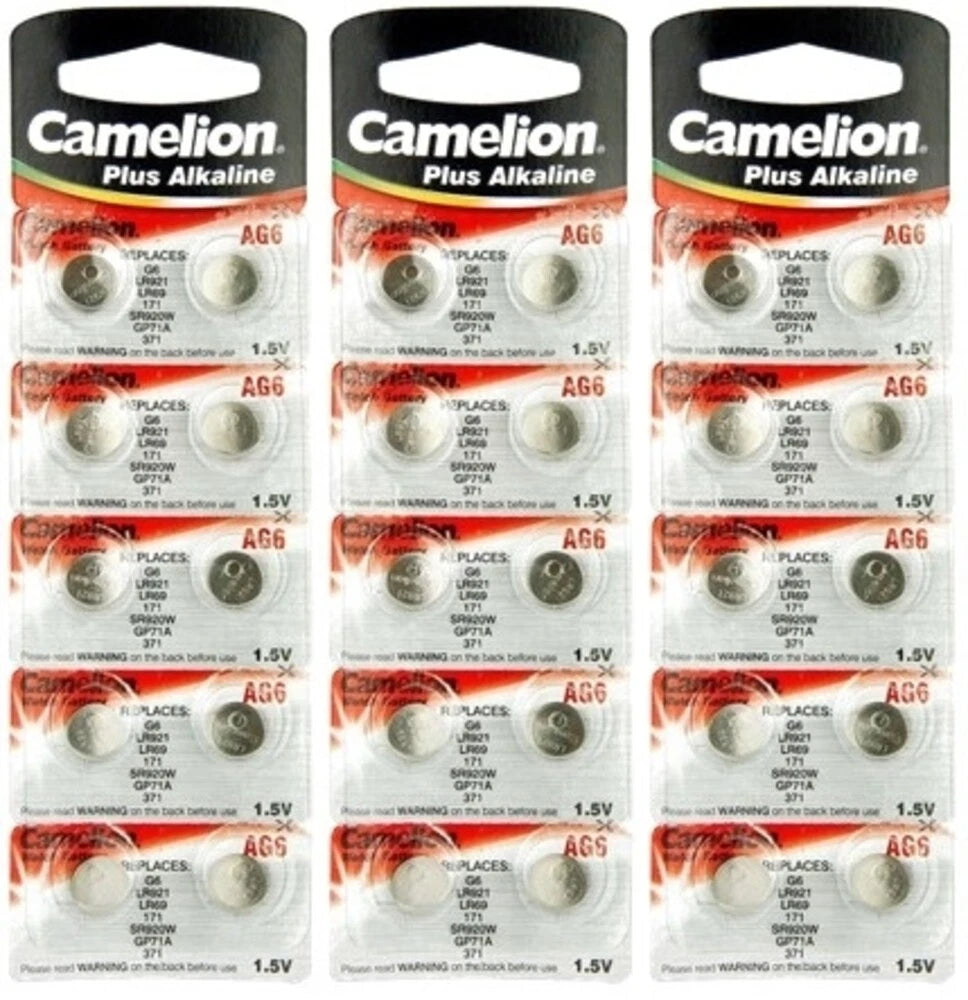 30 Pk Camelion AG6 LR920 371 370 D371 D370 LR920 Alkaline Button Cell Battery