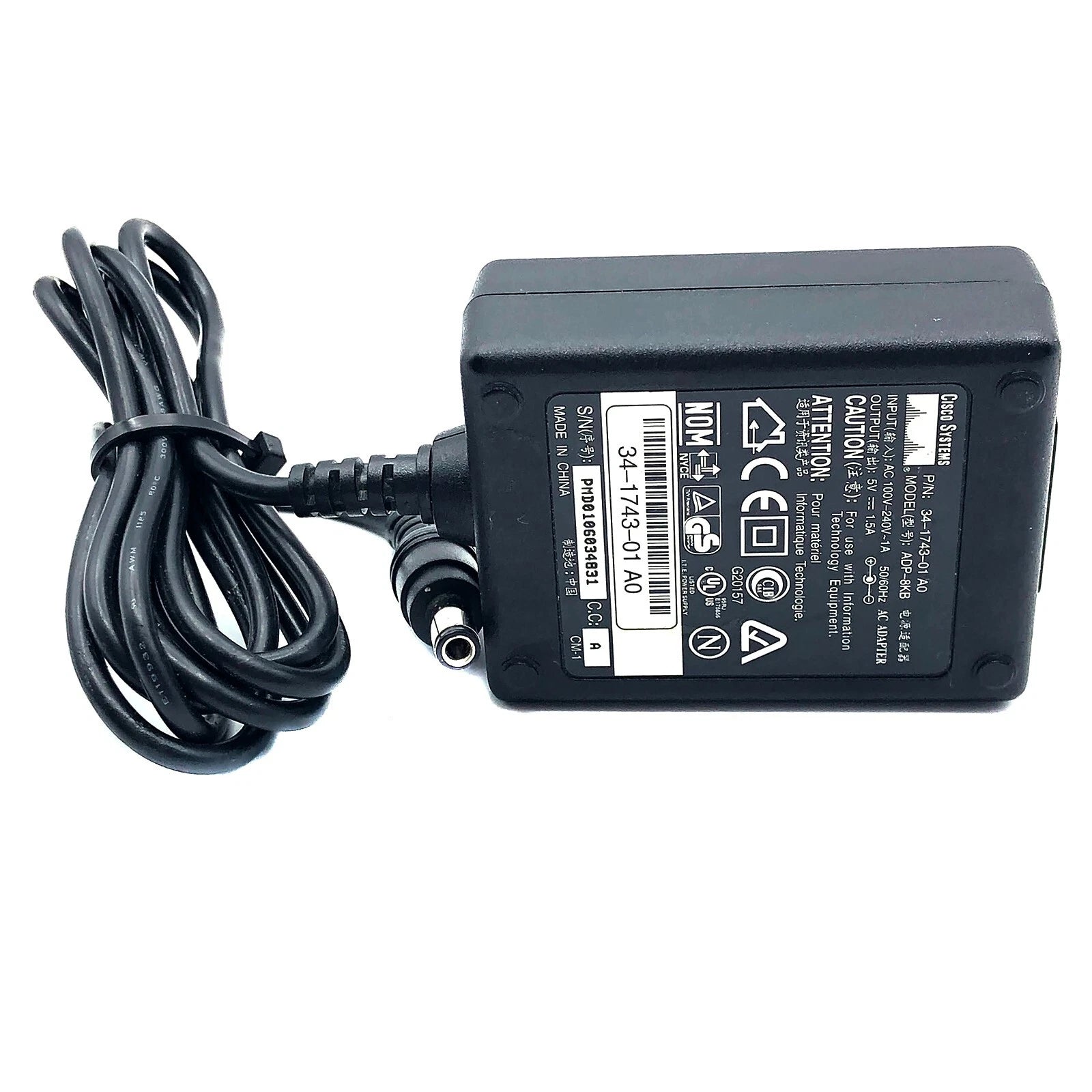 NEW Genuine Cisco AC Adapter ADP-8KB Power Supply 5V 1.5A 5.5x2.5mm
