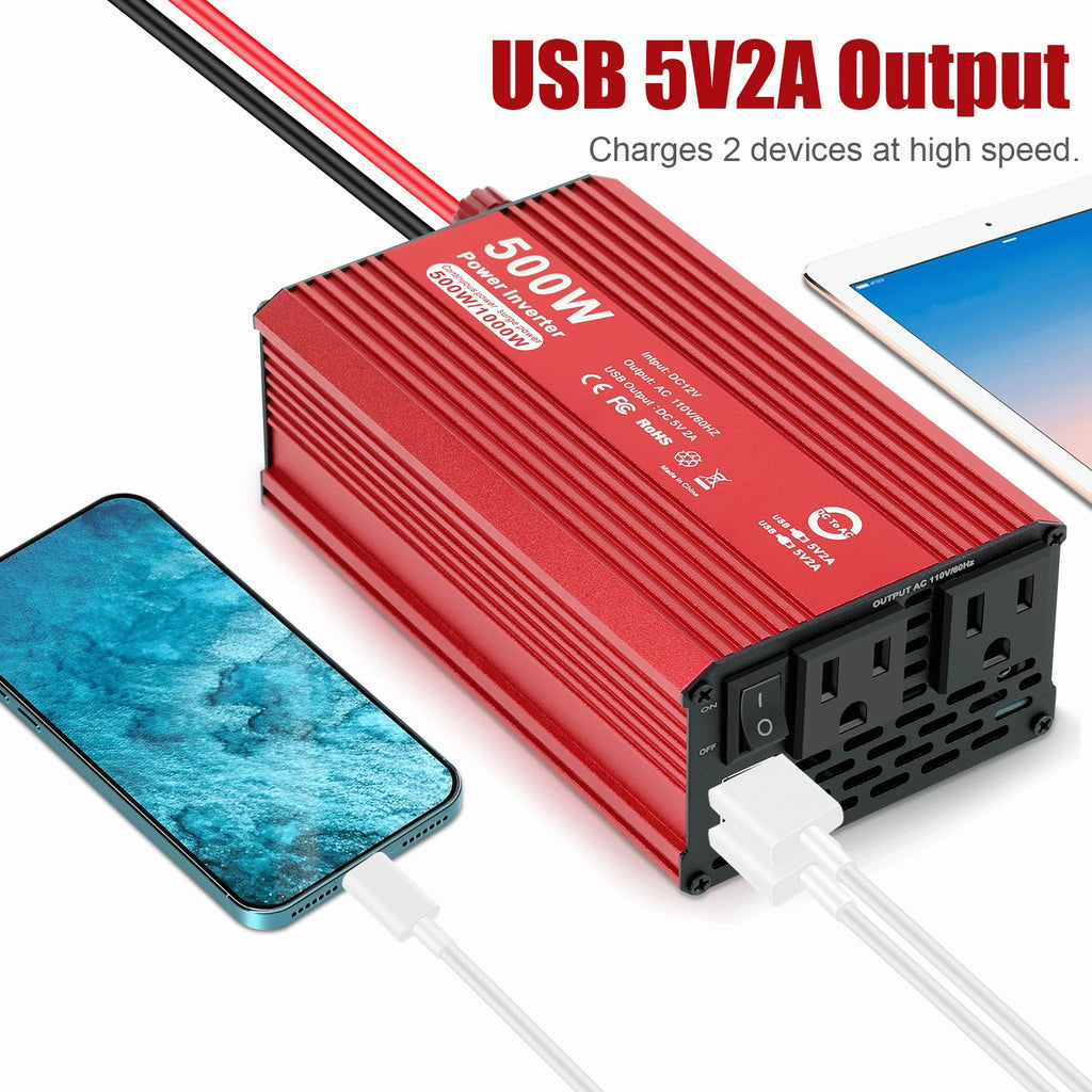 Charger Car Power Inverter DC 12V To AC 110V Converter 500W Watt to 1000W Outlet