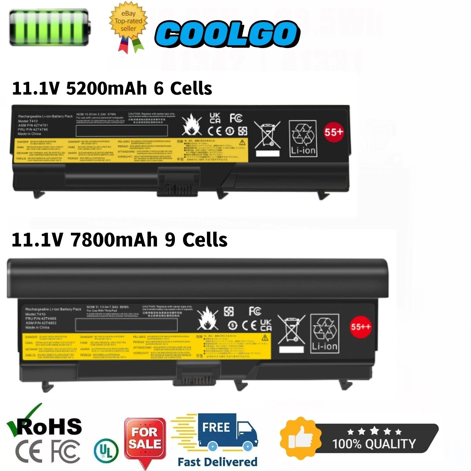 55++ 6/9Cell Battery for ThinkPad T410 T420 T510 T520 SL410 SL510 E420 E425 E520