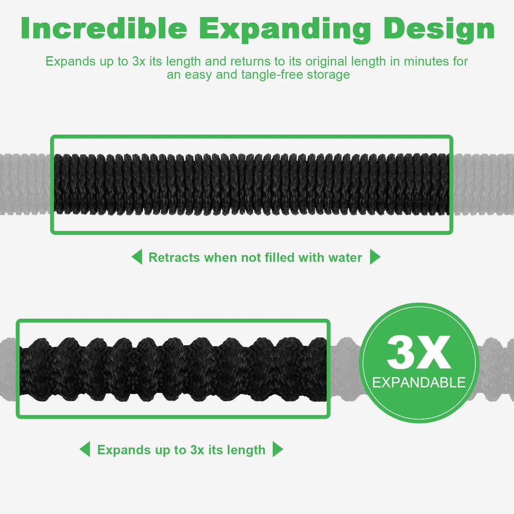 100FT Flexible Expandable Garden Water Hose Pipe Car Wash With Spray Nozzle Gun