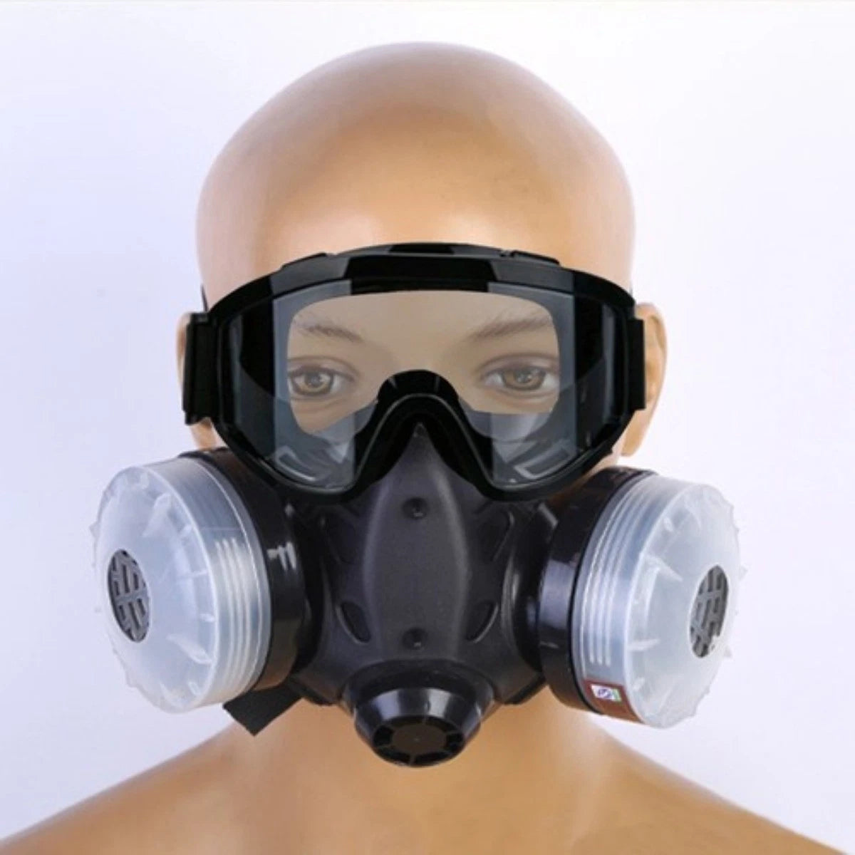 2Pcs Half Face Gas Respirator Mask with Safety Goggles Dual Filter Cartridges