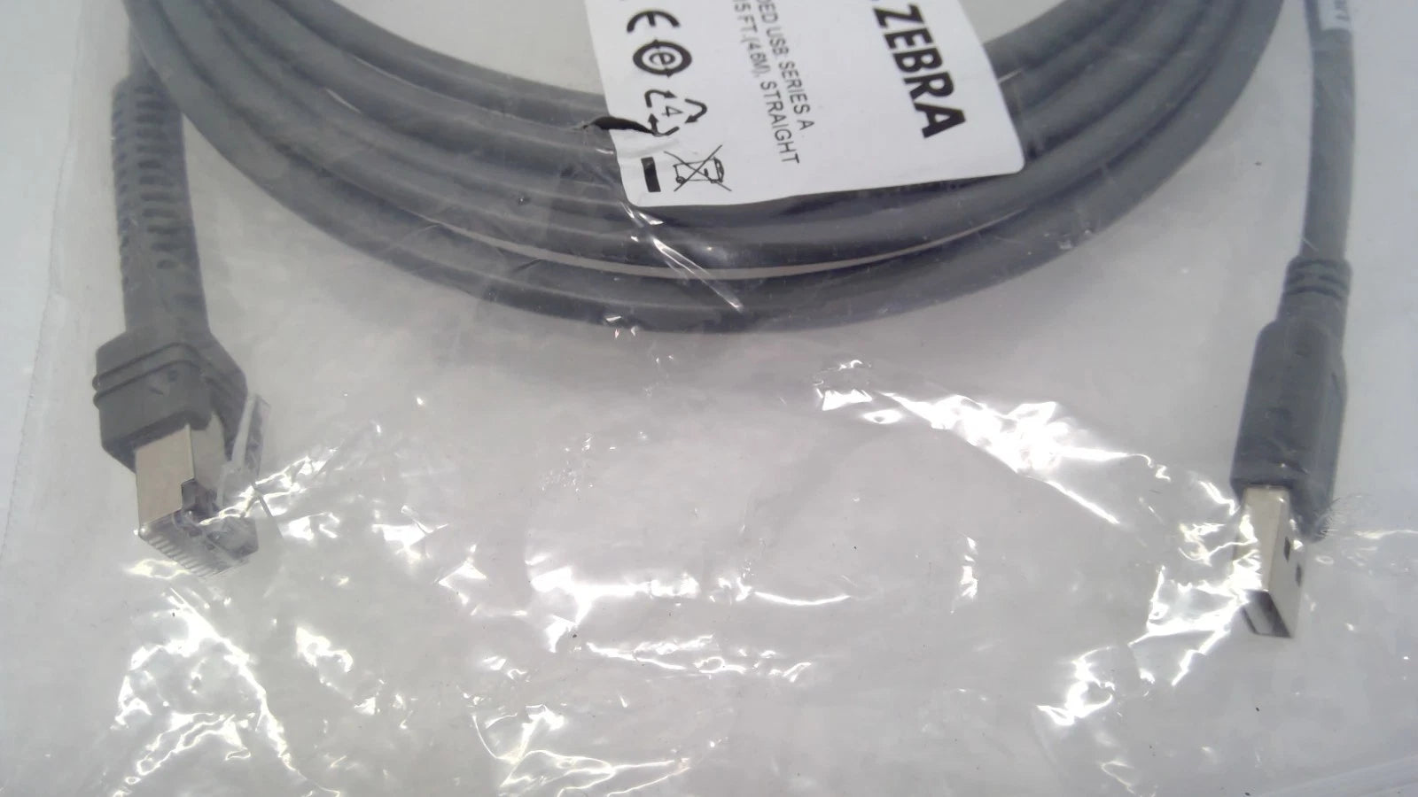 NEW Zebra CBA-U30-S15ZBR 15FT Replacement USB Data Transfer SCANNER Cable Grey