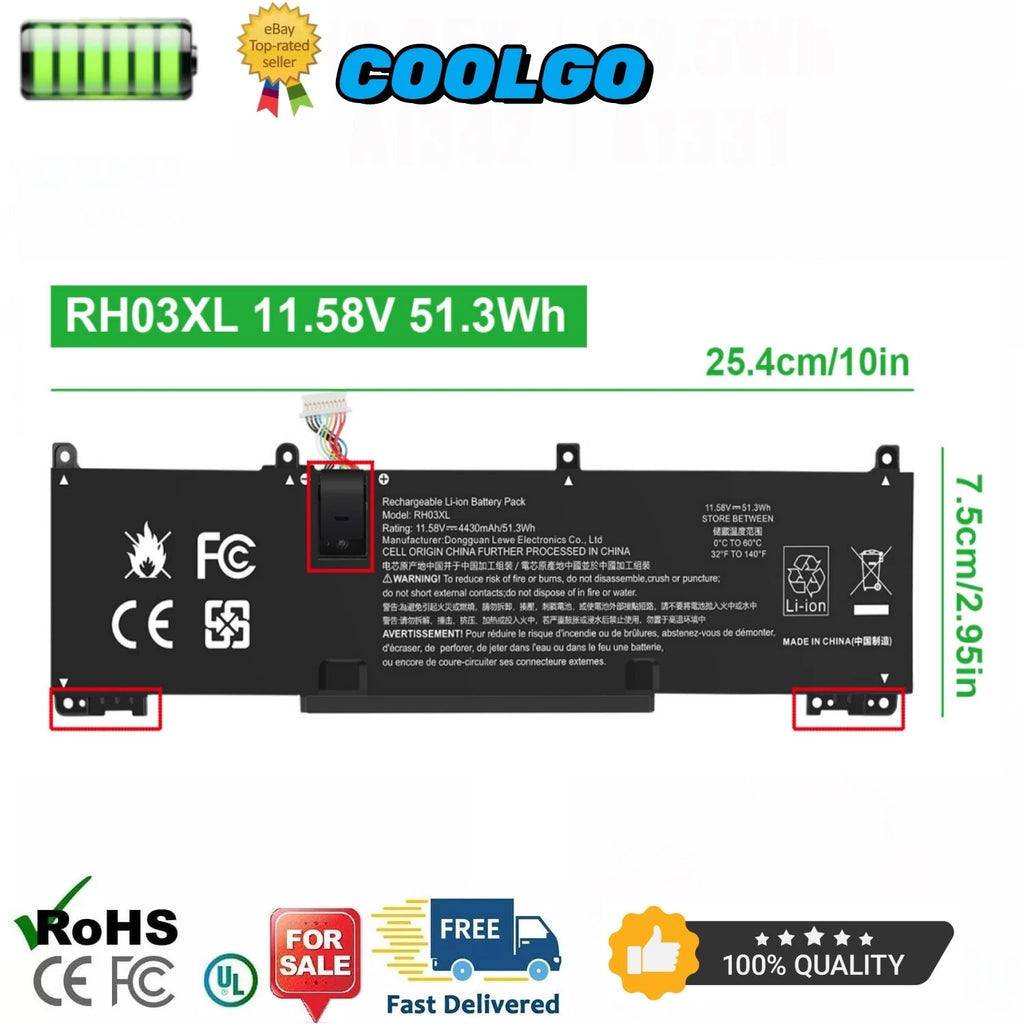 51.3Wh RH03XL Battery for HP Probook 450 G9 G10 445 455 G10 445 460 G11 11.58V