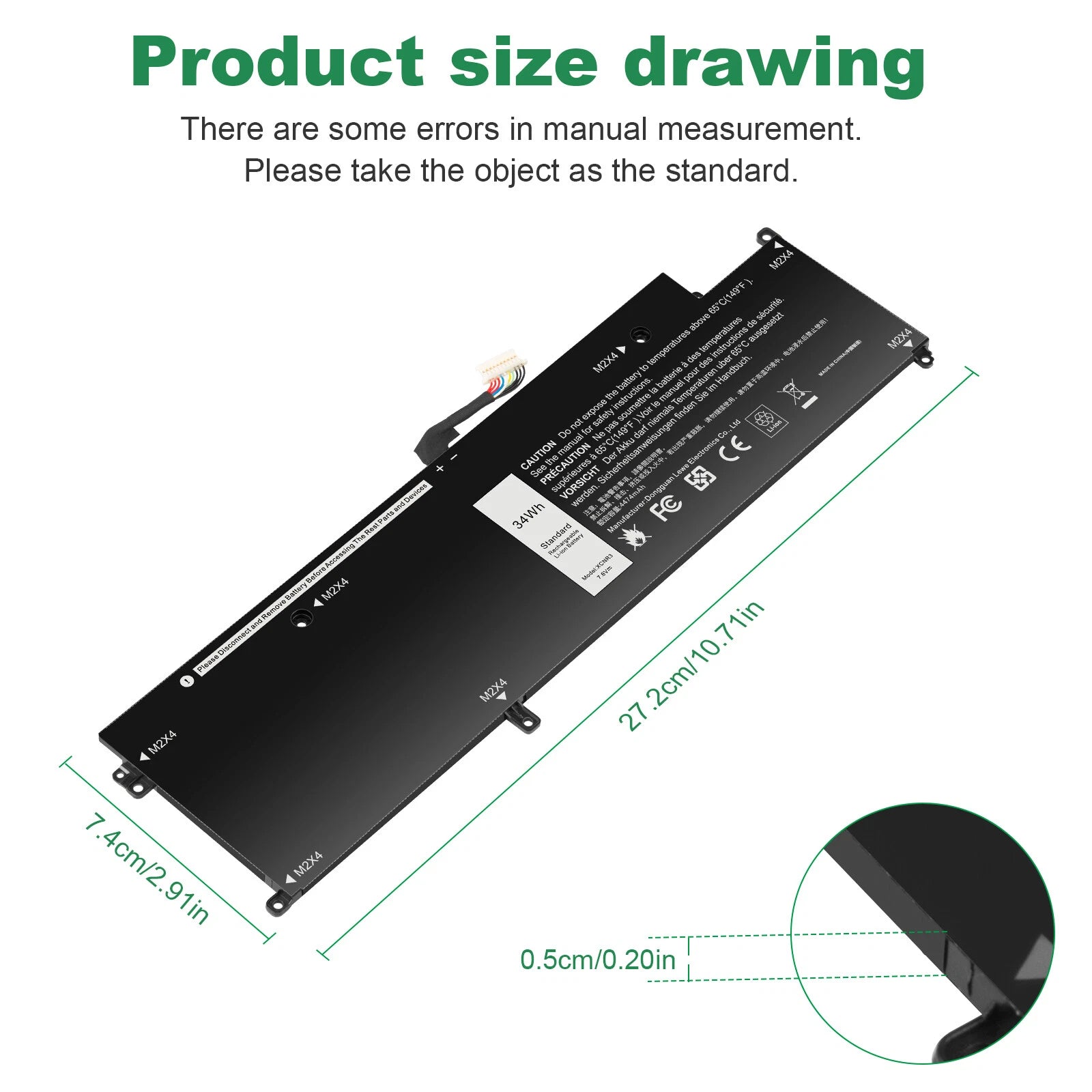 XCNR3 Laptop Battery for Dell Latitude 13 7370 E7370 Series WY7CG MH25J 34Wh