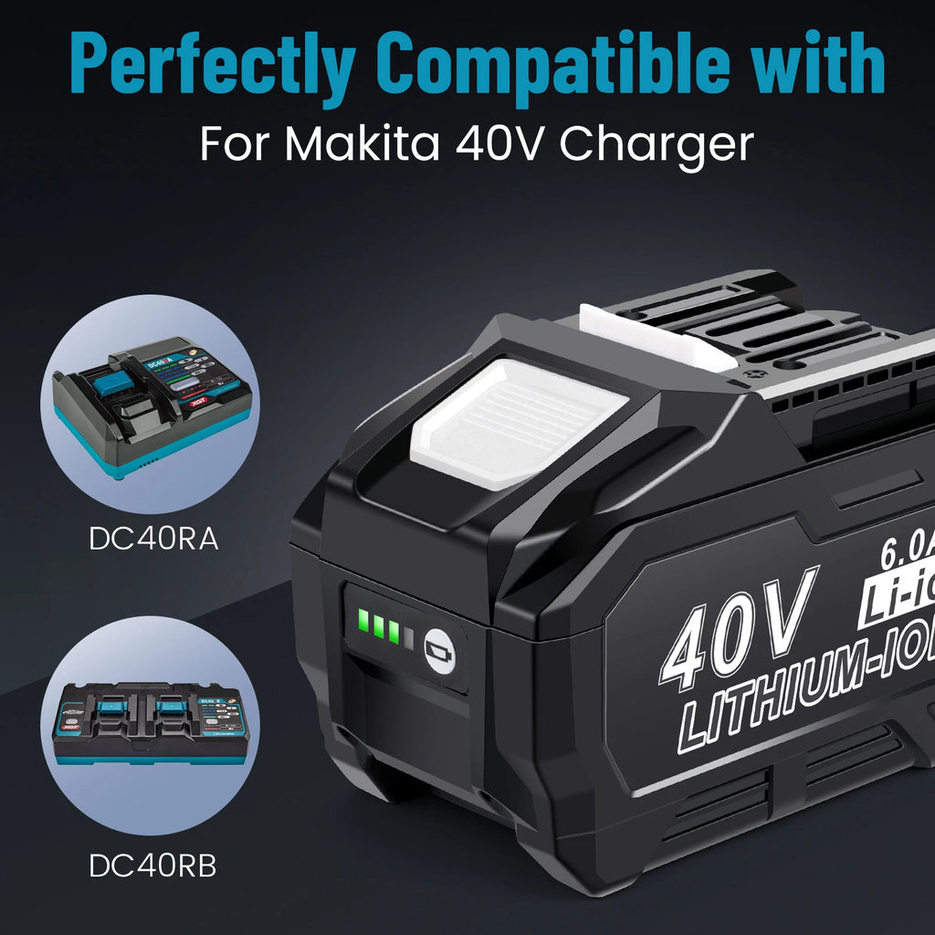 40 Volt 6.0Ah Battery For Makita 40V XGT Battery BL4025 BL4040 BL4050 With LED