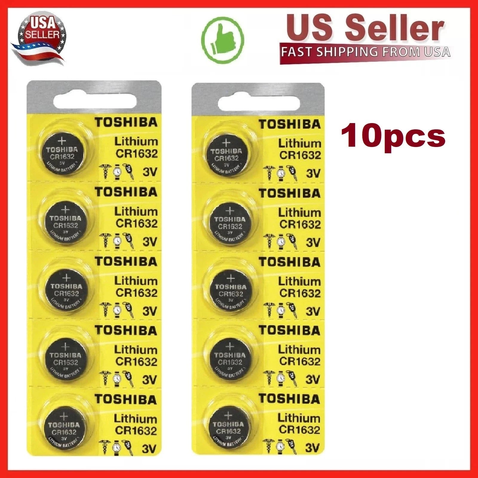 10 x New Original Toshiba CR1632 3V Lithium Coin Cell Battery (10 Batteries)