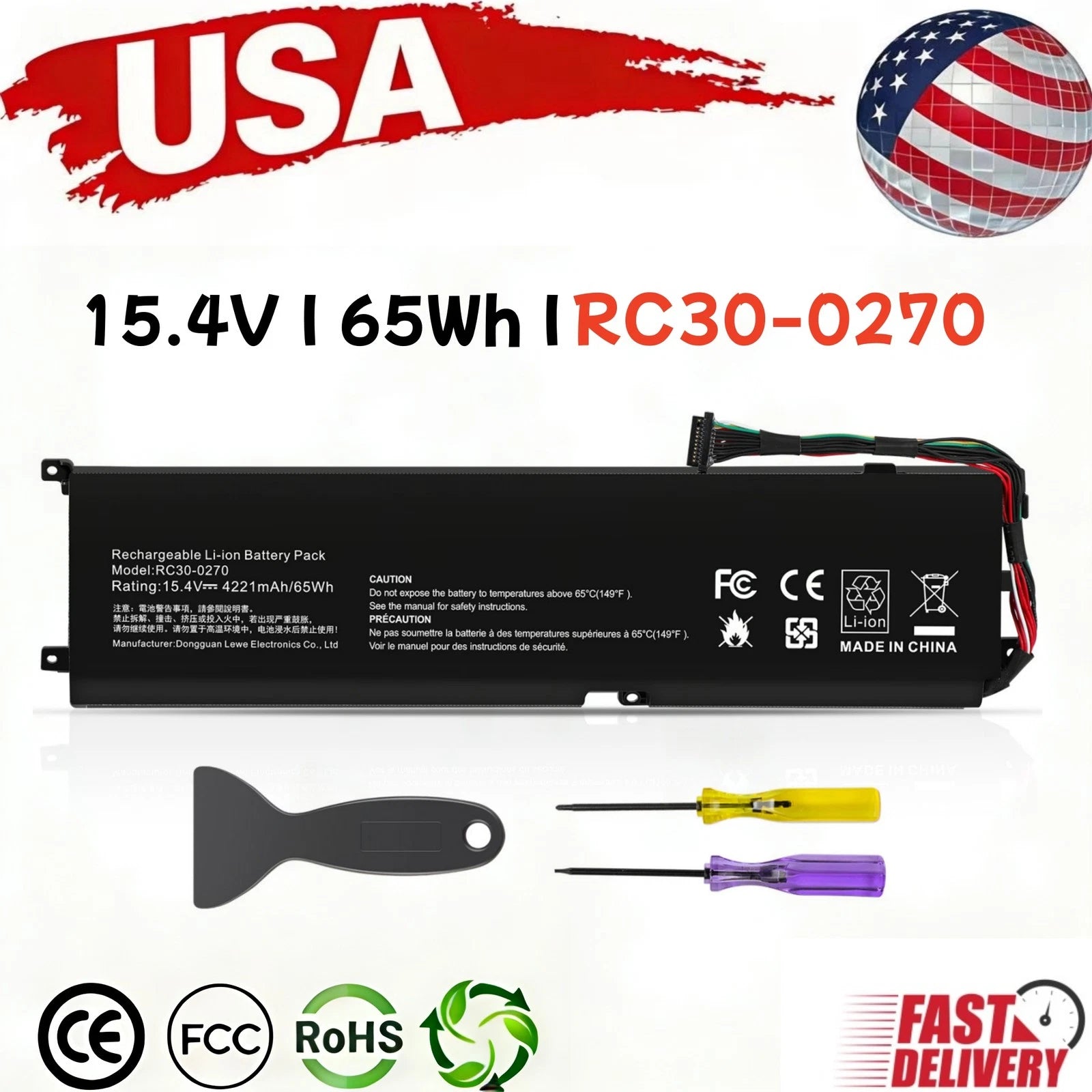 RC30-0270 RZ09-0270 RZ09-0300 Battery 65Wh for Razer Blade 15 2018 2019 Base