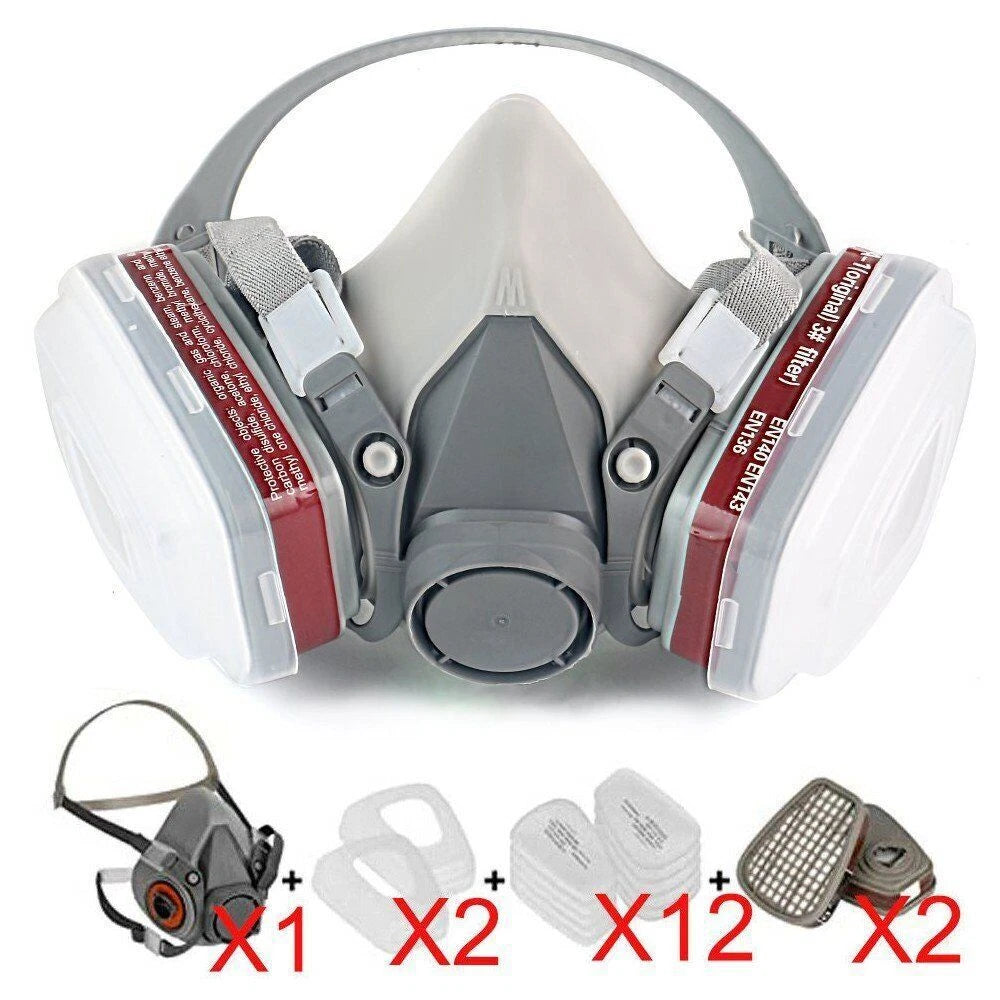 17in1 Half Face Gas Mask Facepiece Spray Painting Respirator Safety Kit For 6200