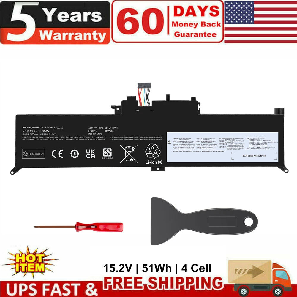 For Lenovo ThinkPad X380 Yoga 260 370 X380 15.2V 51Wh Battery 01AV433 00HW027