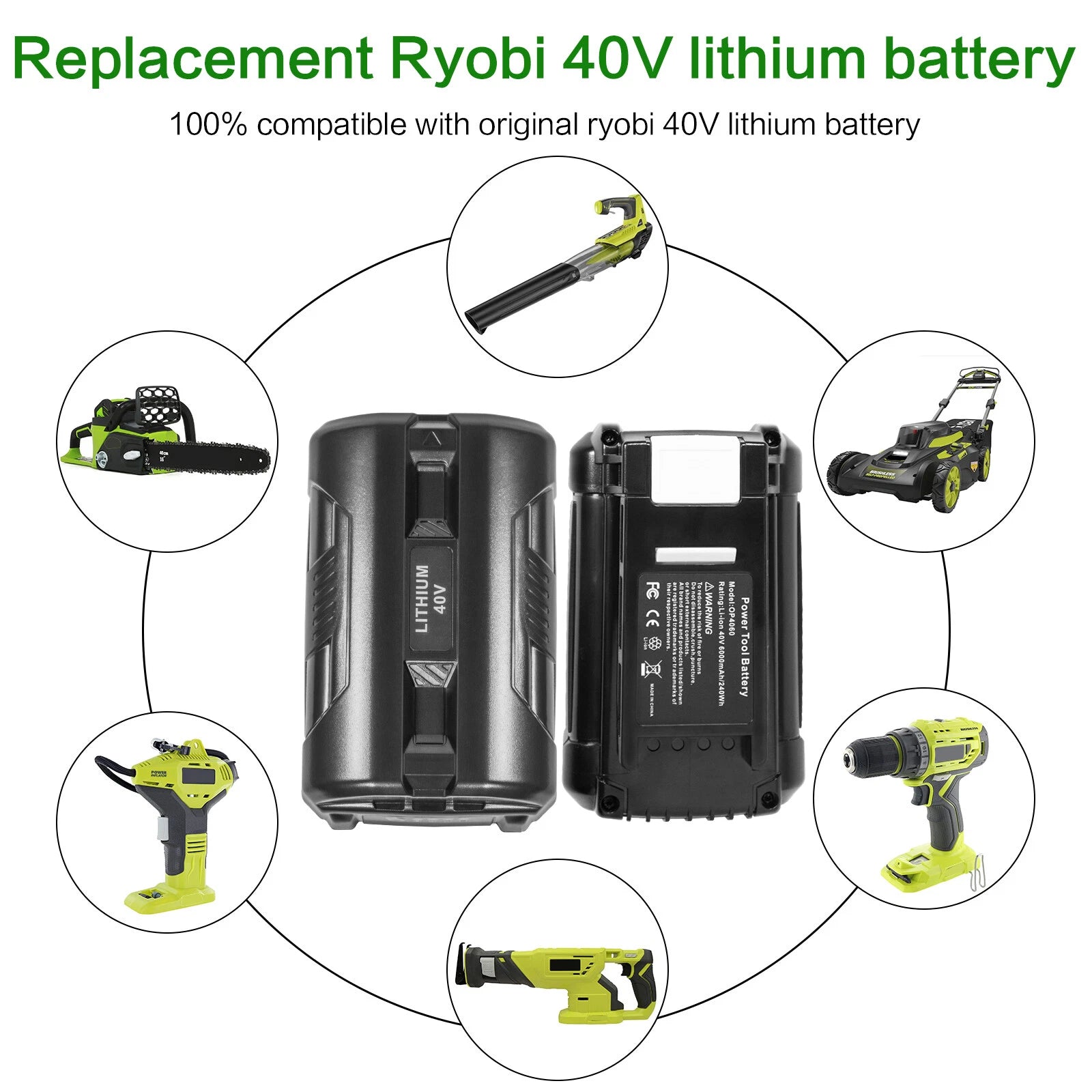 40V For Ryobi OP40261 40 Volt 6.0Ah LI-ION Battery OP40601 OP4050A High Capacity