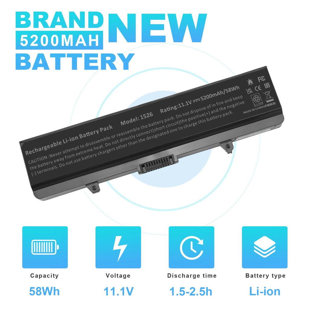 1525 Battery for Dell Inspiron 1526 1440 1545 1546 1750 Vostro 500 X284G 5200mAh