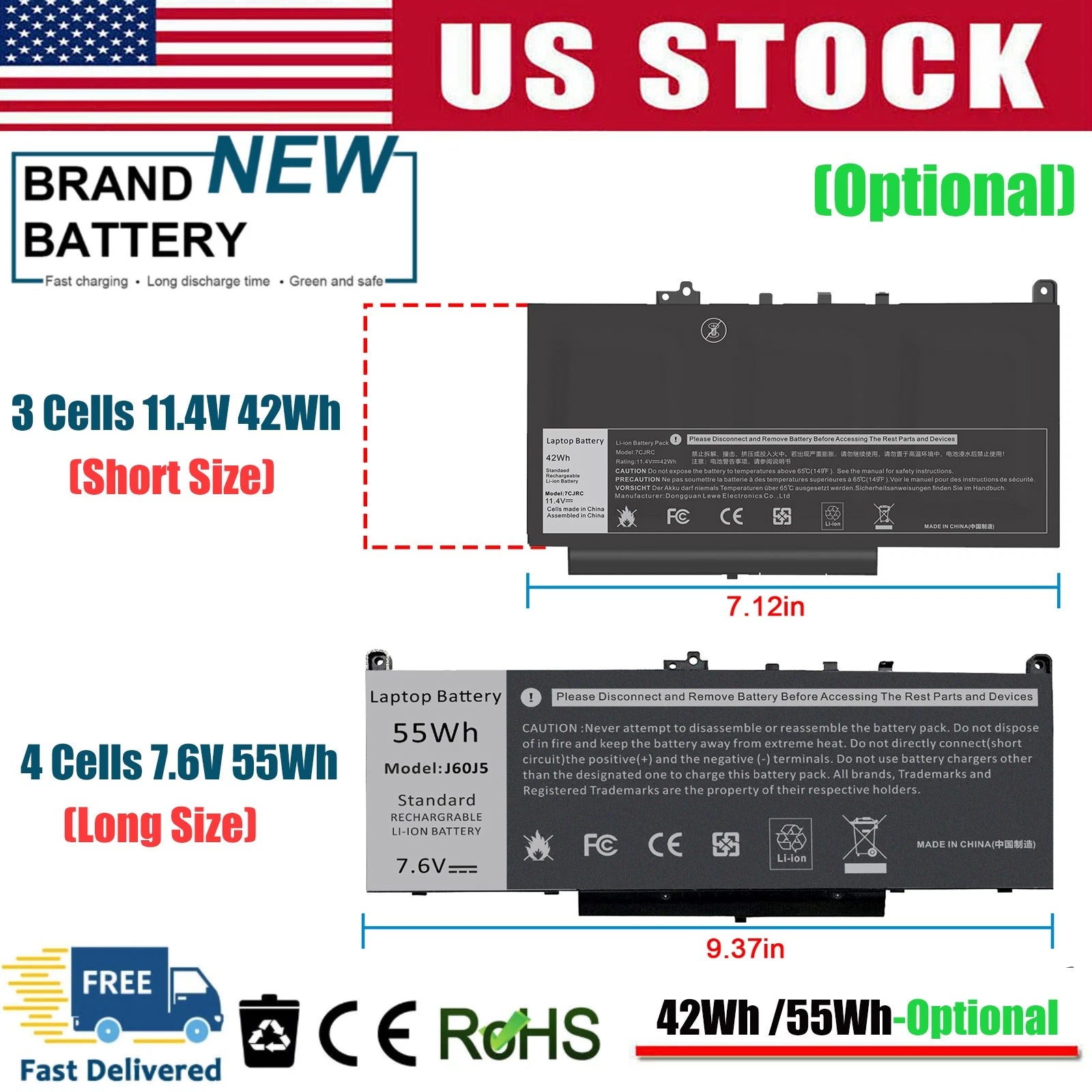 ?J60J5/7CJRC Battery For Dell Latitude E7270 E7470 7470 7270 MC34Y 242WD 21X15
