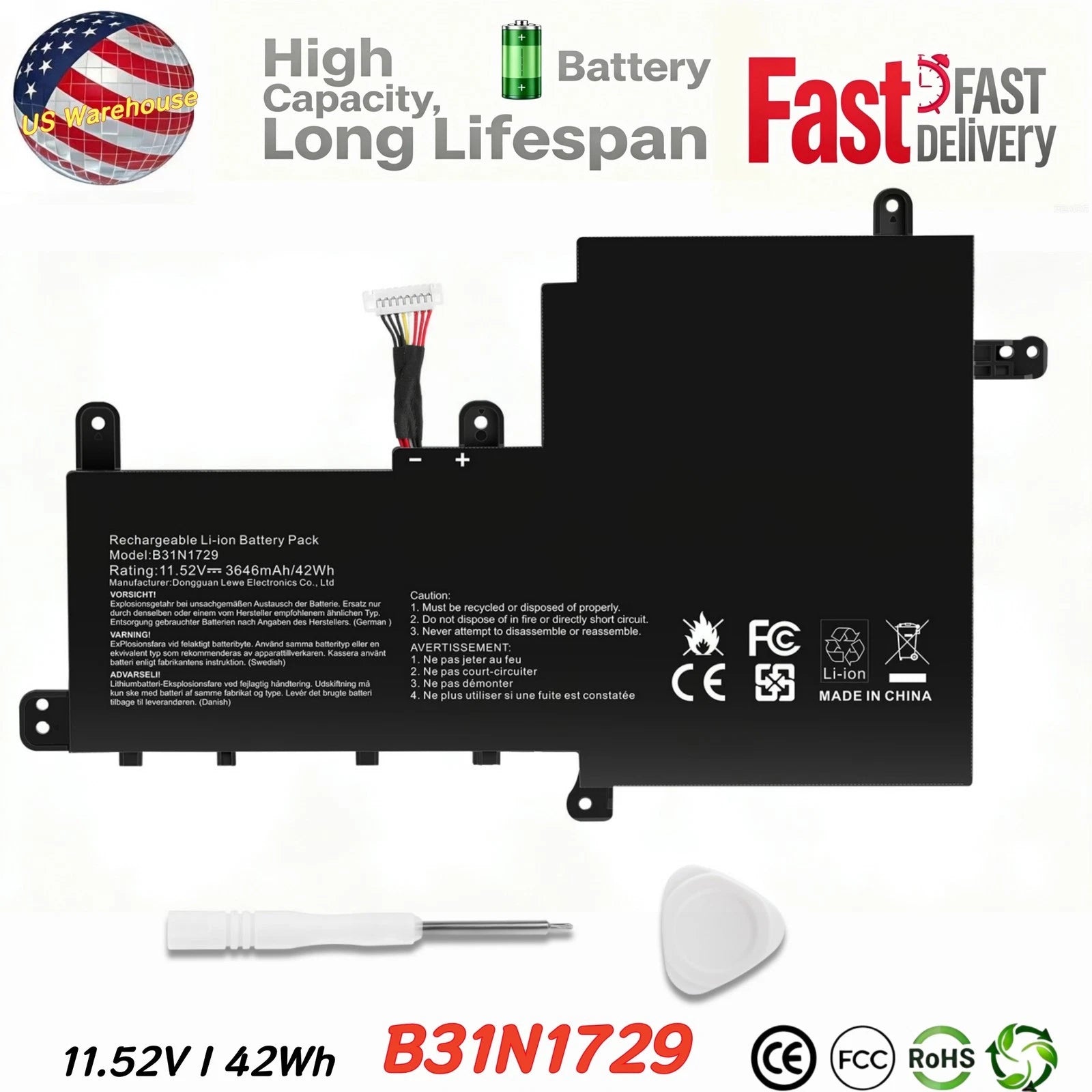 B31N1729 Battery for ASUS VivoBook S15 S15 S530 S530F S530FA S15X X530 X530UF