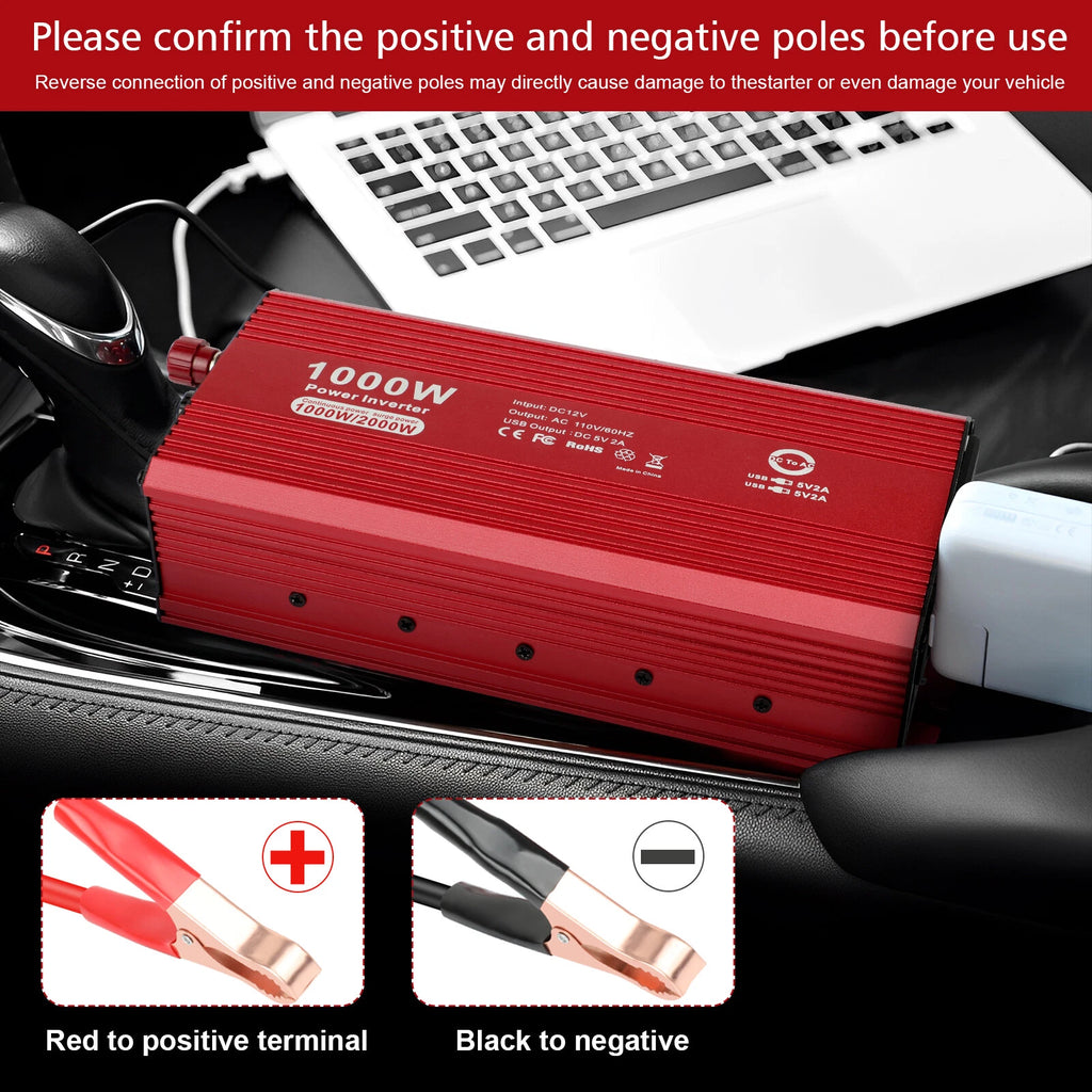 1000W 2000W Car Power Inverter DC 12V To AC 110V Adapter Charger Dual AC Outlets
