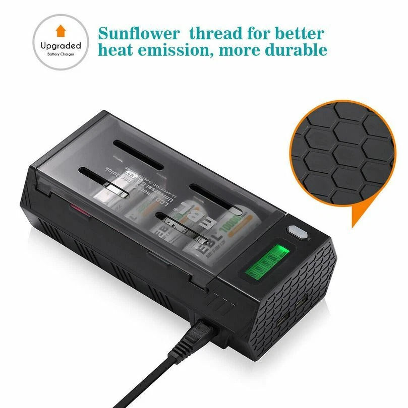 EBL Universal Battery Charger w/ 4 D size cell 10000mAh w/cases 1.2v NI-MH