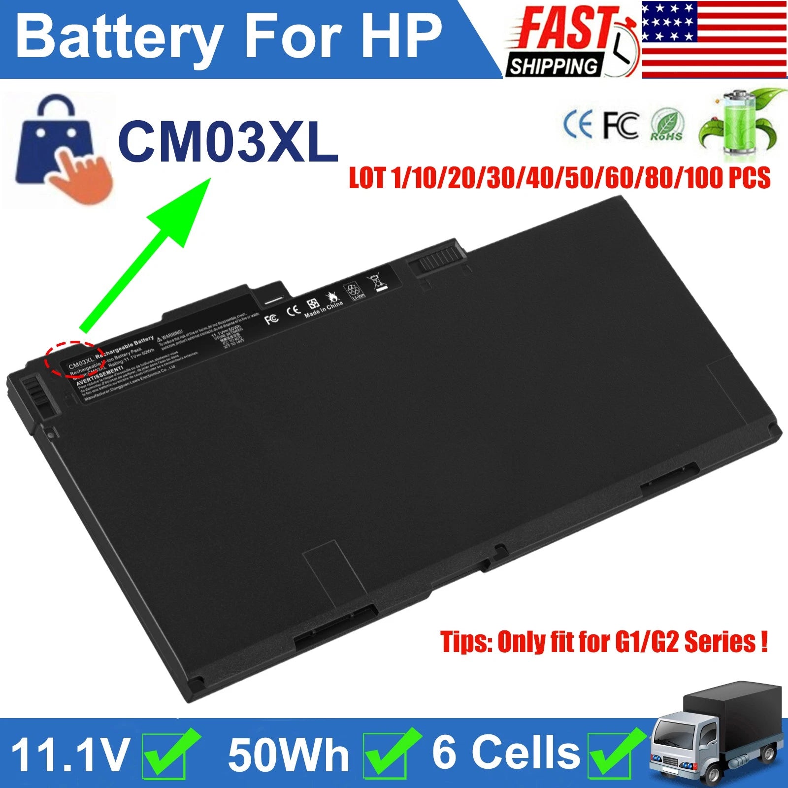 ?LOT 50Wh Battery For HP EliteBook 740 745 750 840 850 G1 G2, 14 G2 CM03 CM03XL
