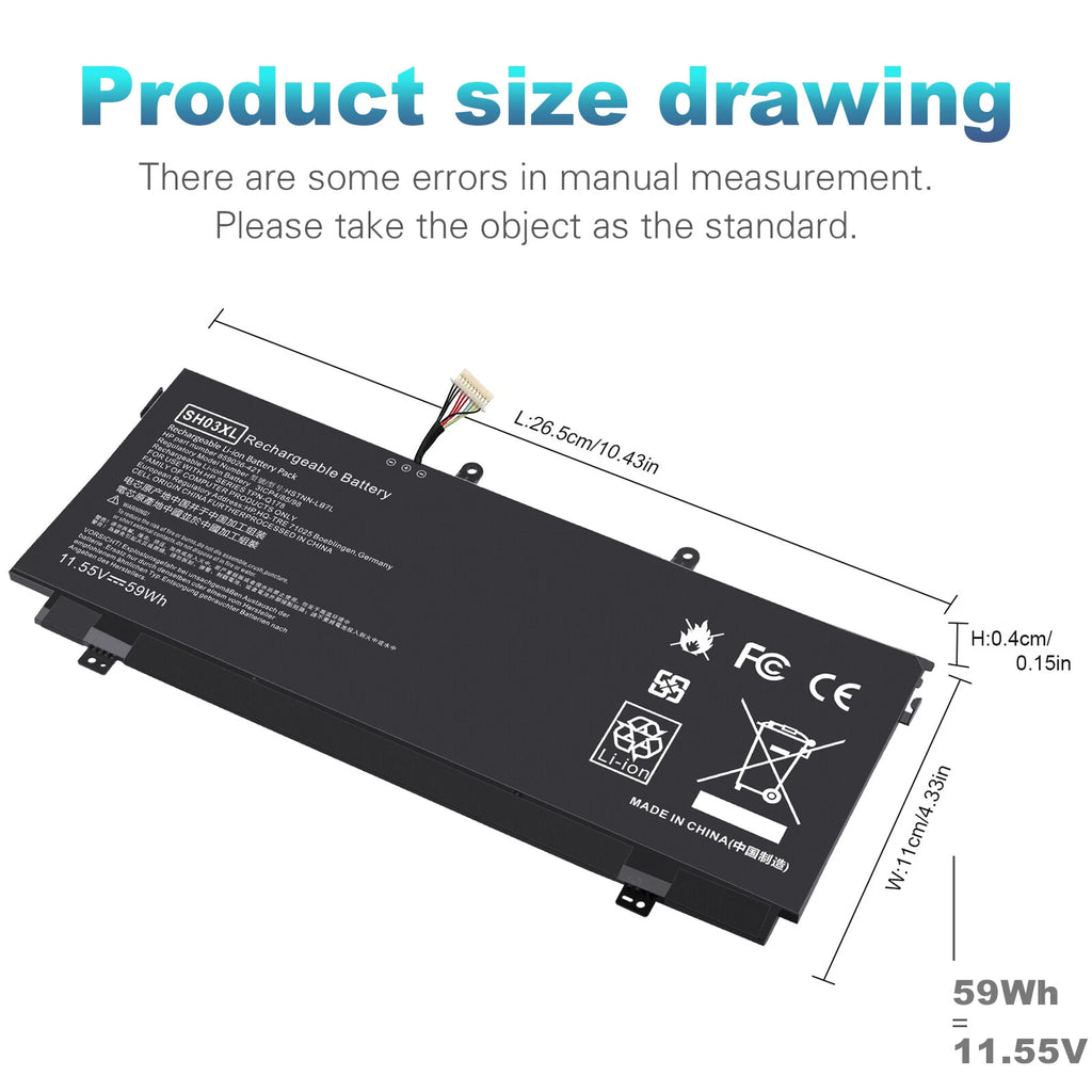 59WH SH03XL Battery For HP Spectre x360 13-w023dx 13-AC033DX TPN-Q178/Charger