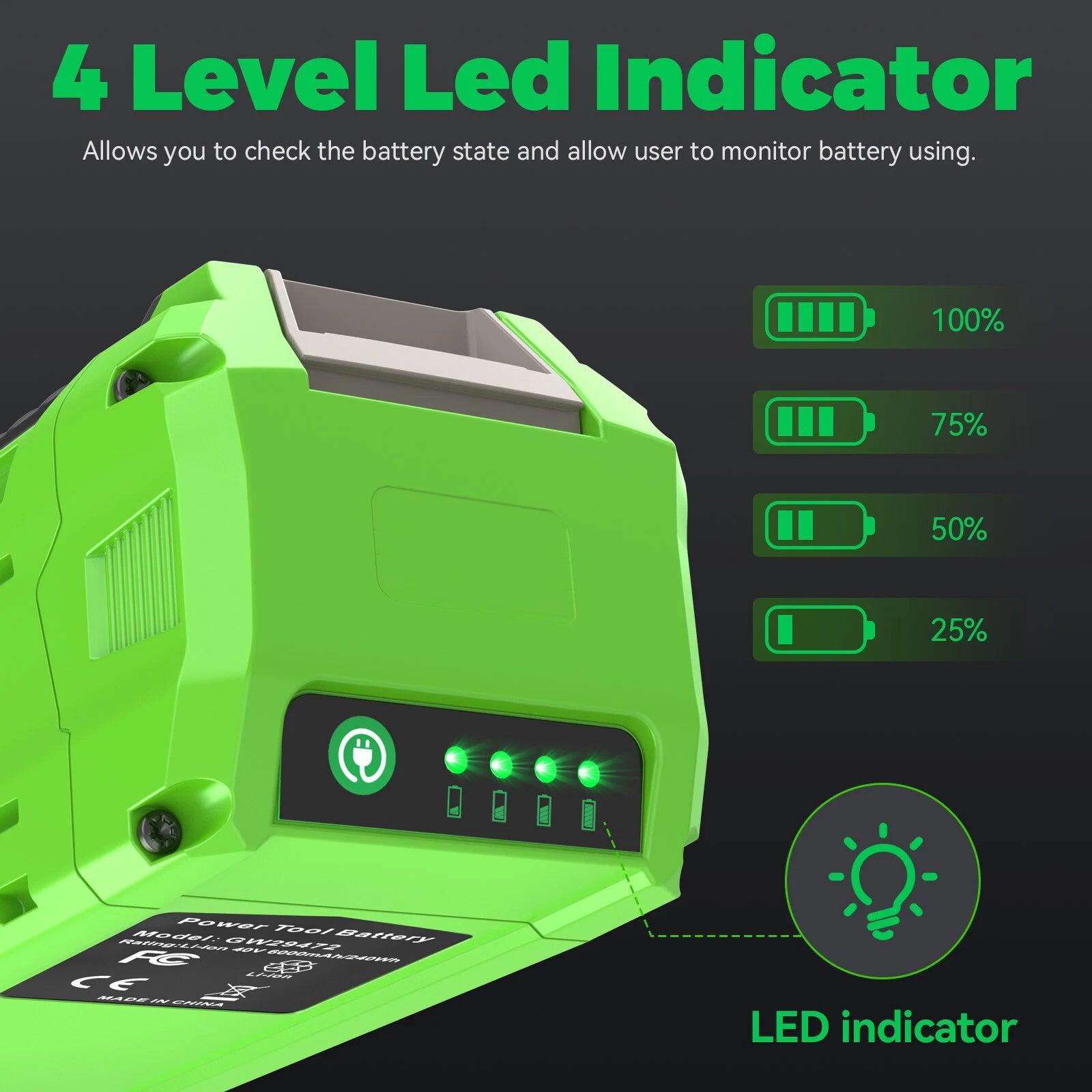 7.0Ah Battery For Greenworks G-MAX 40V Lithium Battery 29472 29462 29252 20202
