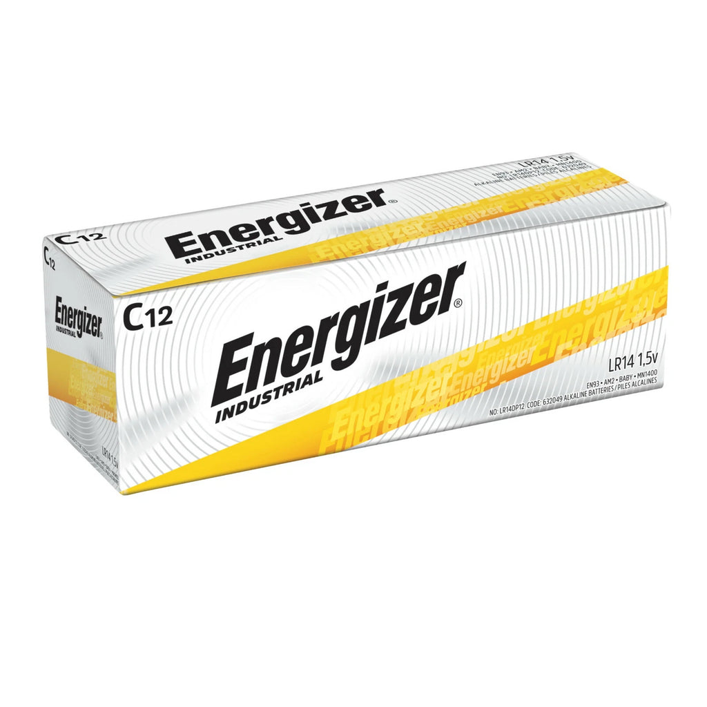 12 Energizer Industrial C Alkaline Batteries (EN93, LR14)