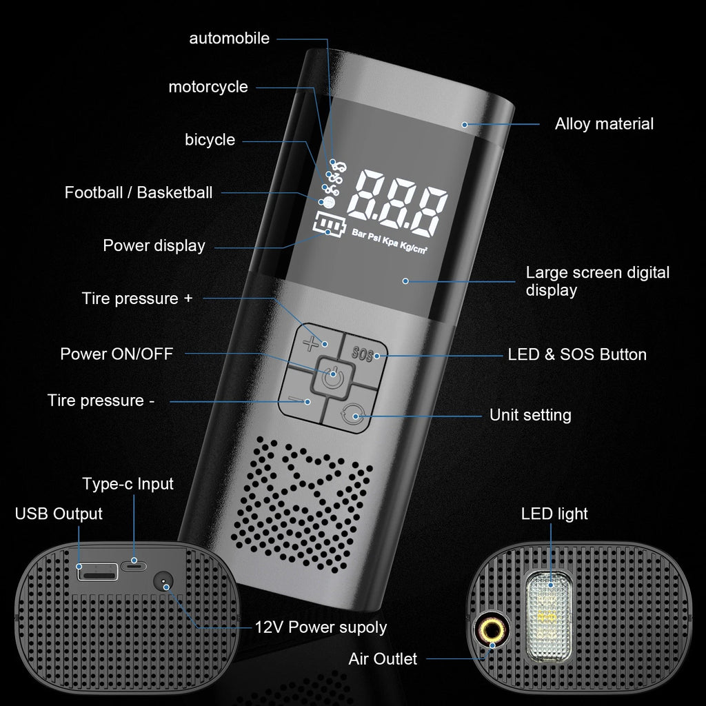 150PSI Tire Inflator Portable Air Compressor Intelligent Cordless Car Air Pump
