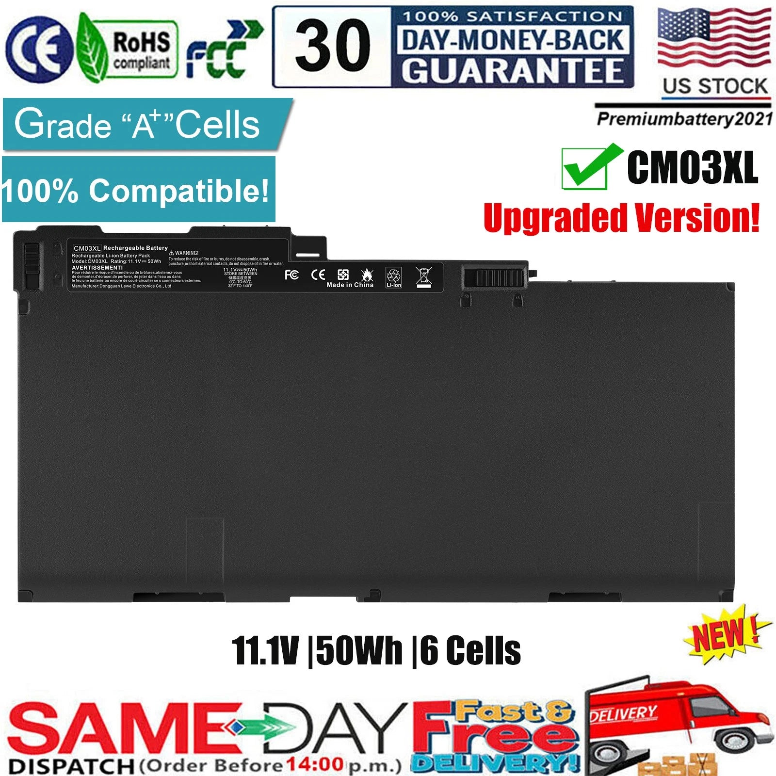 ?Battery CM03XL For HP EliteBook 840 850 G1 G2 HSTNN-IB4R 717376-001 717375-001