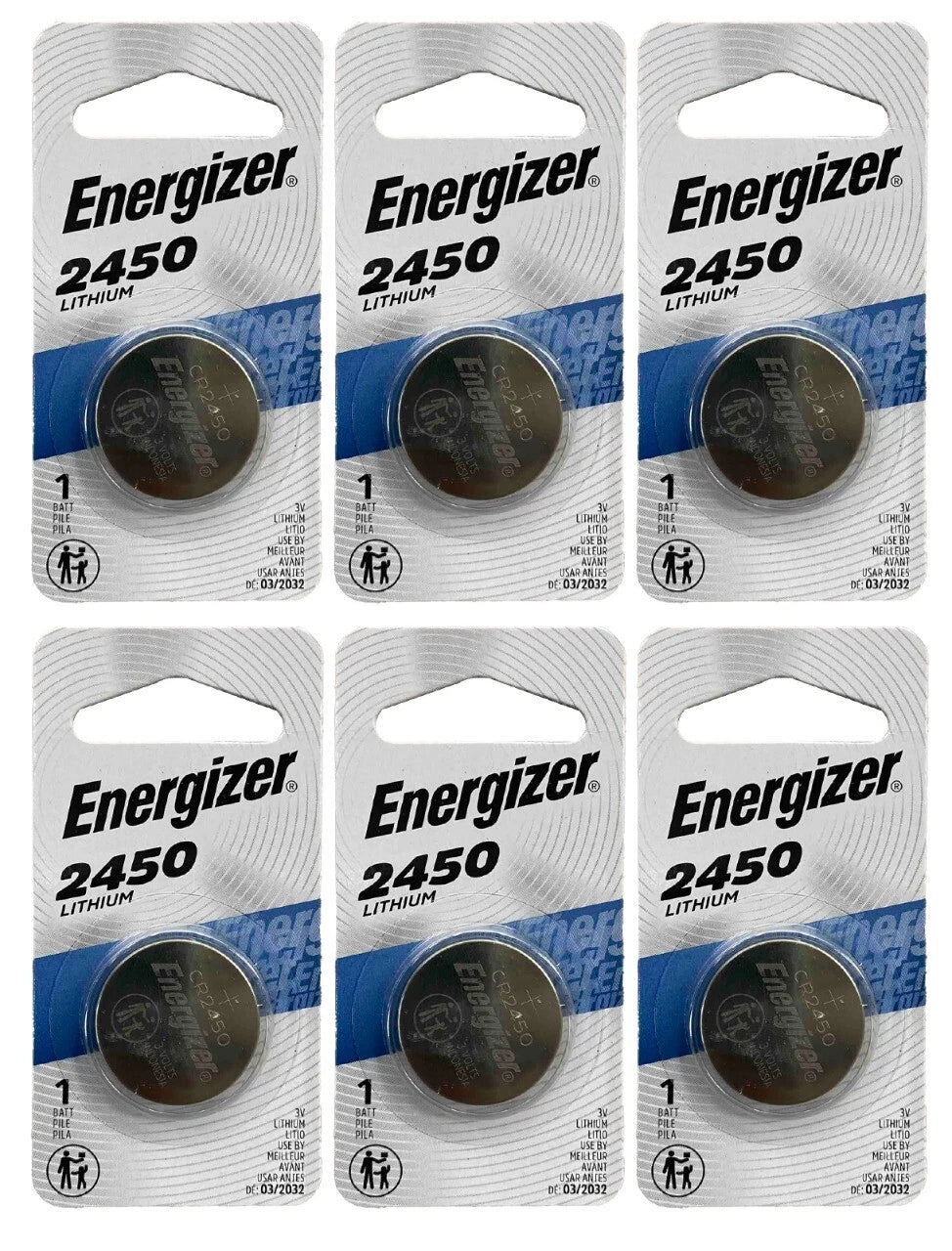 6 Pack New Fresh Energizer ECR2450 CR2450 BR2450 Lithium 3V Battery Exp 03/2032