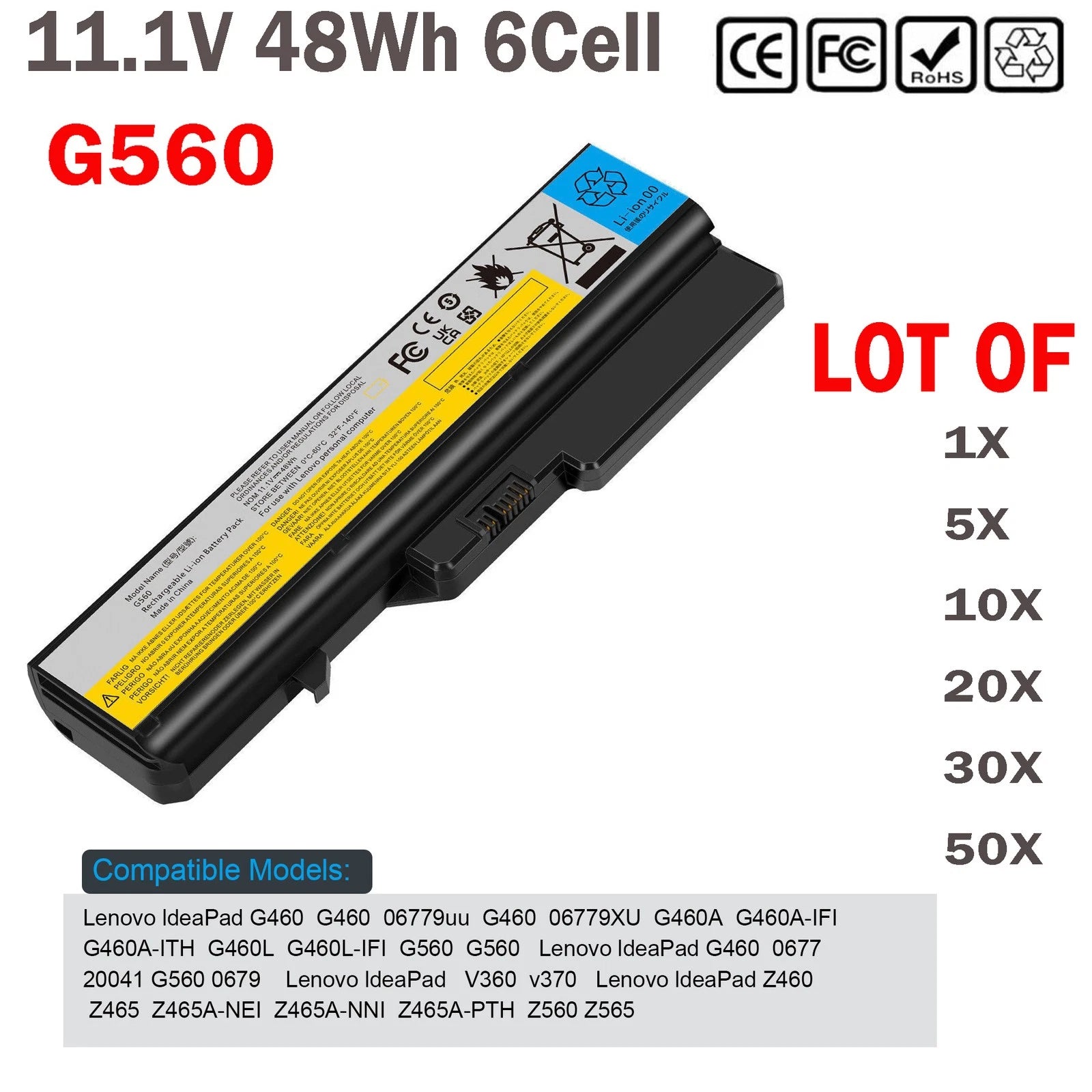 LOT G460 G560 L09S6Y02 Battery For Lenovo B470 B570 B575 G470 G475 G565 G570 48W