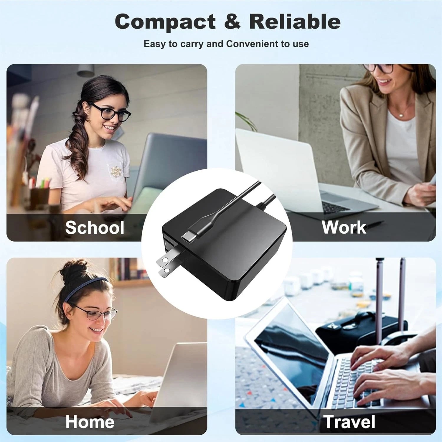 65W/60W/45W USB C PD 3.0 Type-C GaN Wall Charger Power Adapter Travel Office