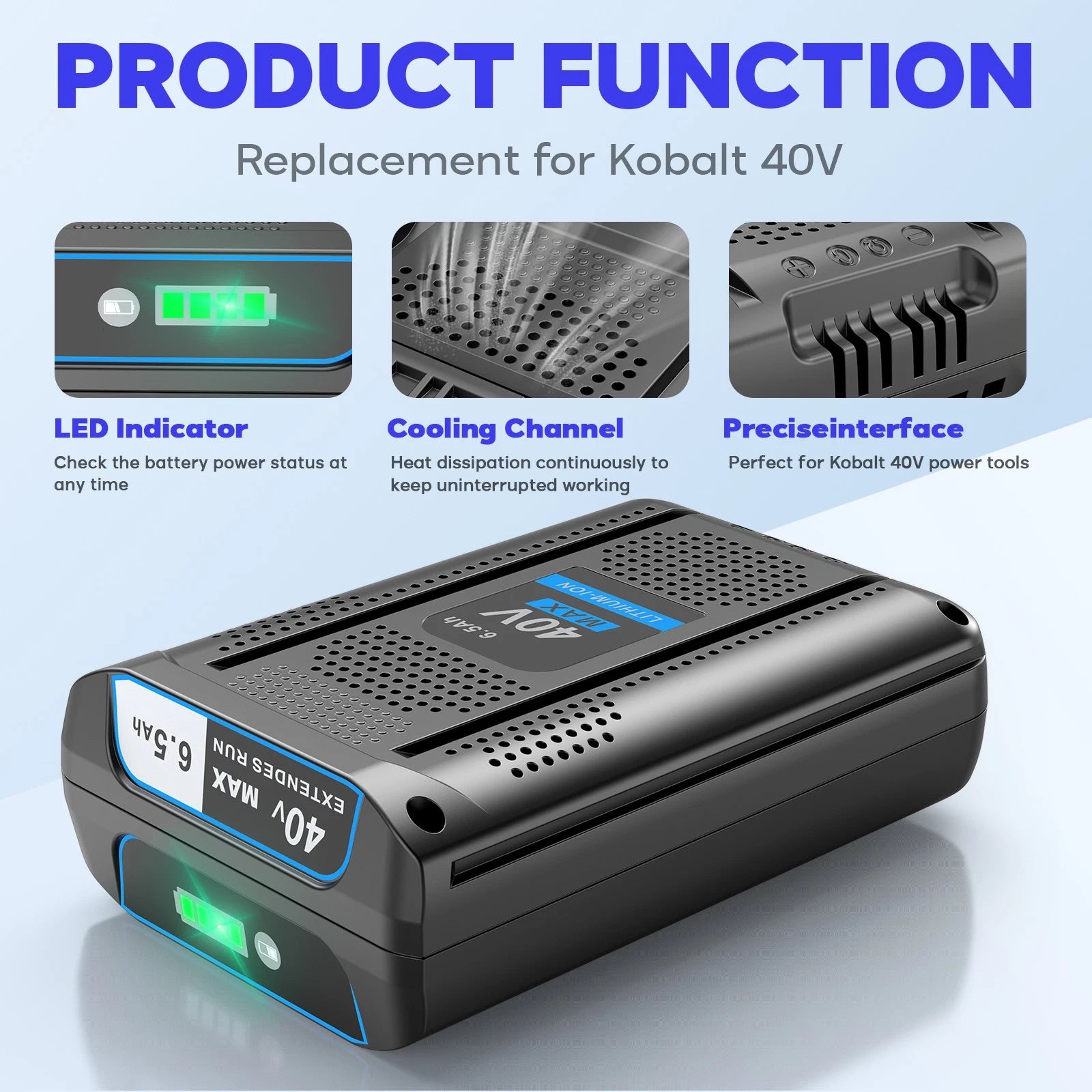 6500mAh Battery For Kobalt 40Volt Max KB440-03 KB2540C-06 KB640-03 KRC 840-03 US