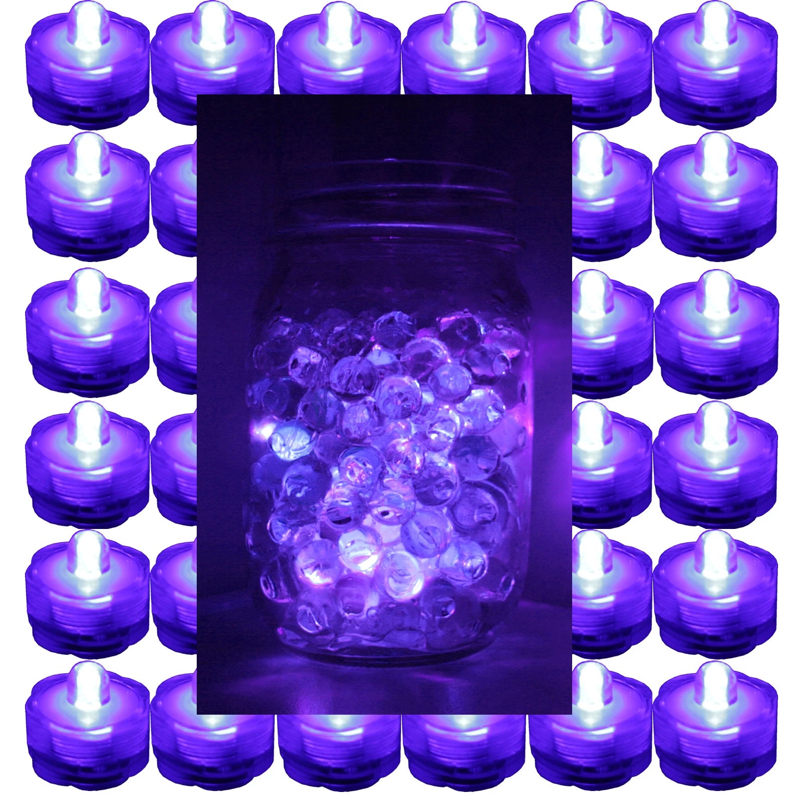 PURPLE 48 Pack ~ Submersible Waterproof Battery LED Tea Light ~ Wedding Decorati