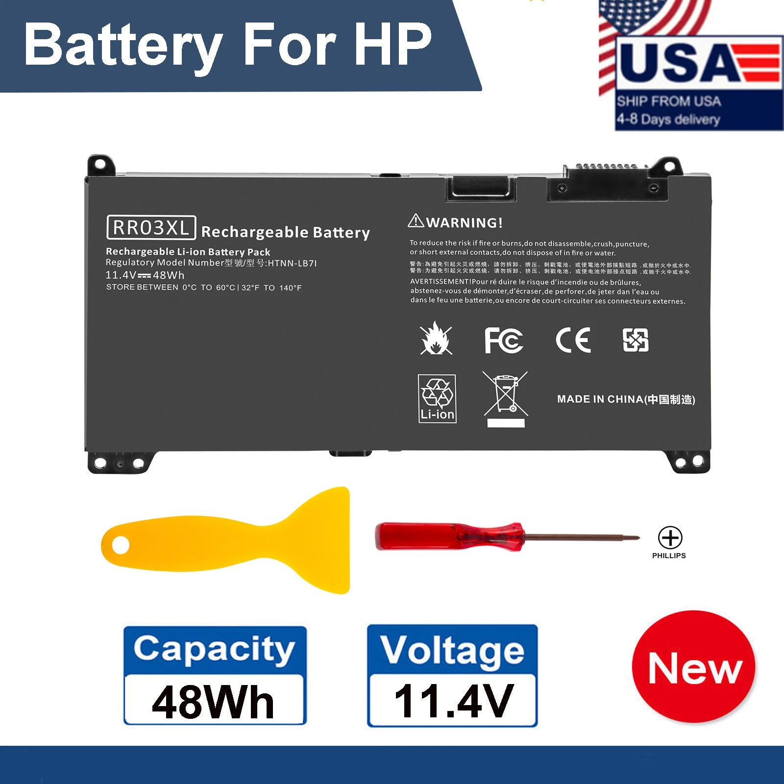 Battery RR03XL For HP ProBook 440 450 470 G4 G5 Serie HSTNN-LB7I HSTNN-UB7C 48Wh