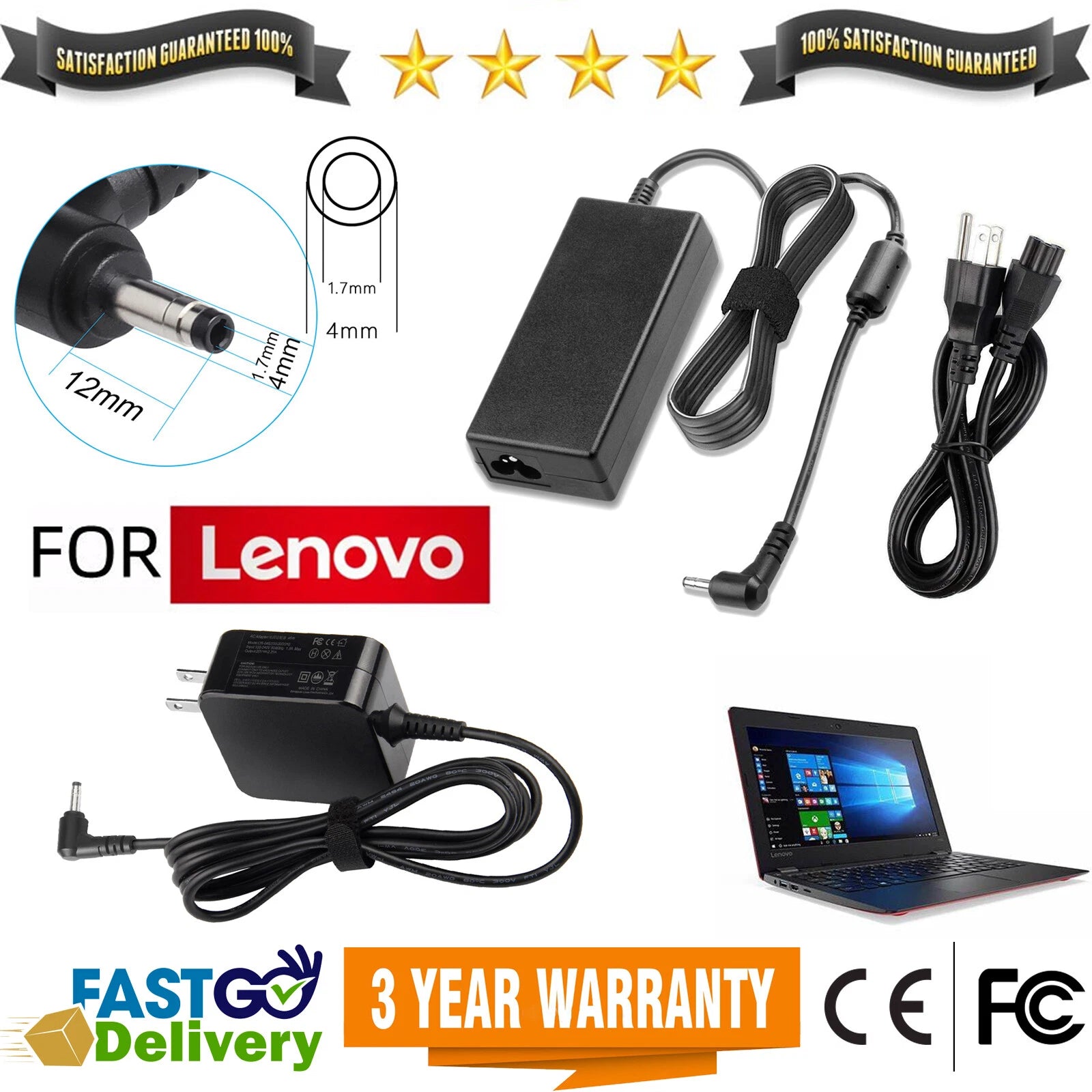 45W/65W Adapter Charger for Lenovo IdeaPad 1 3 5 15IIL05 330S Yoga 710 Flex 4 5