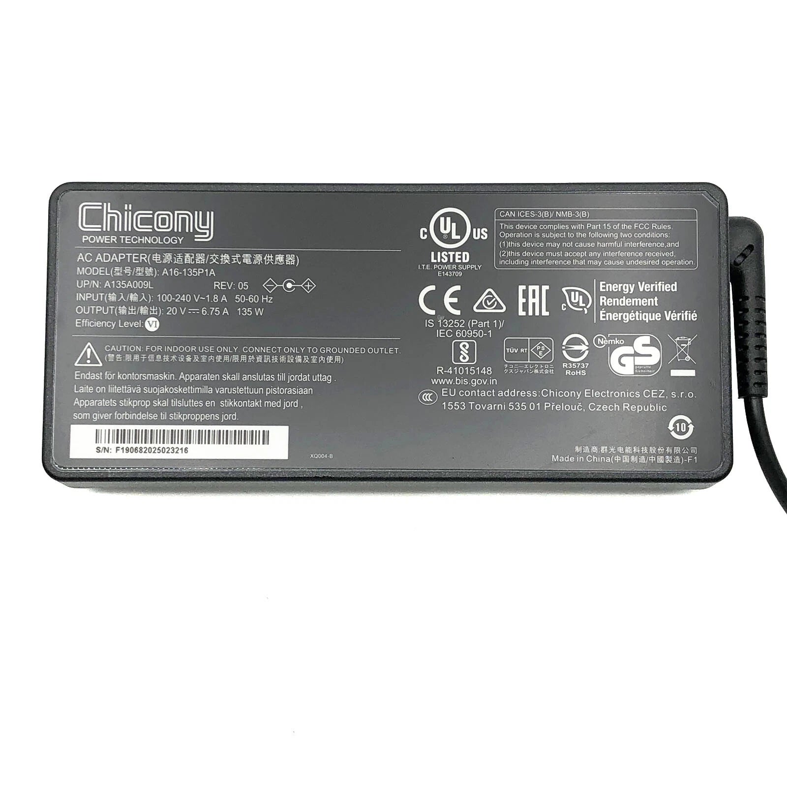 NEW Original Chicony Adapter for OWC Thunderbolt 3 Docking Station OWCTB3DK13PSG