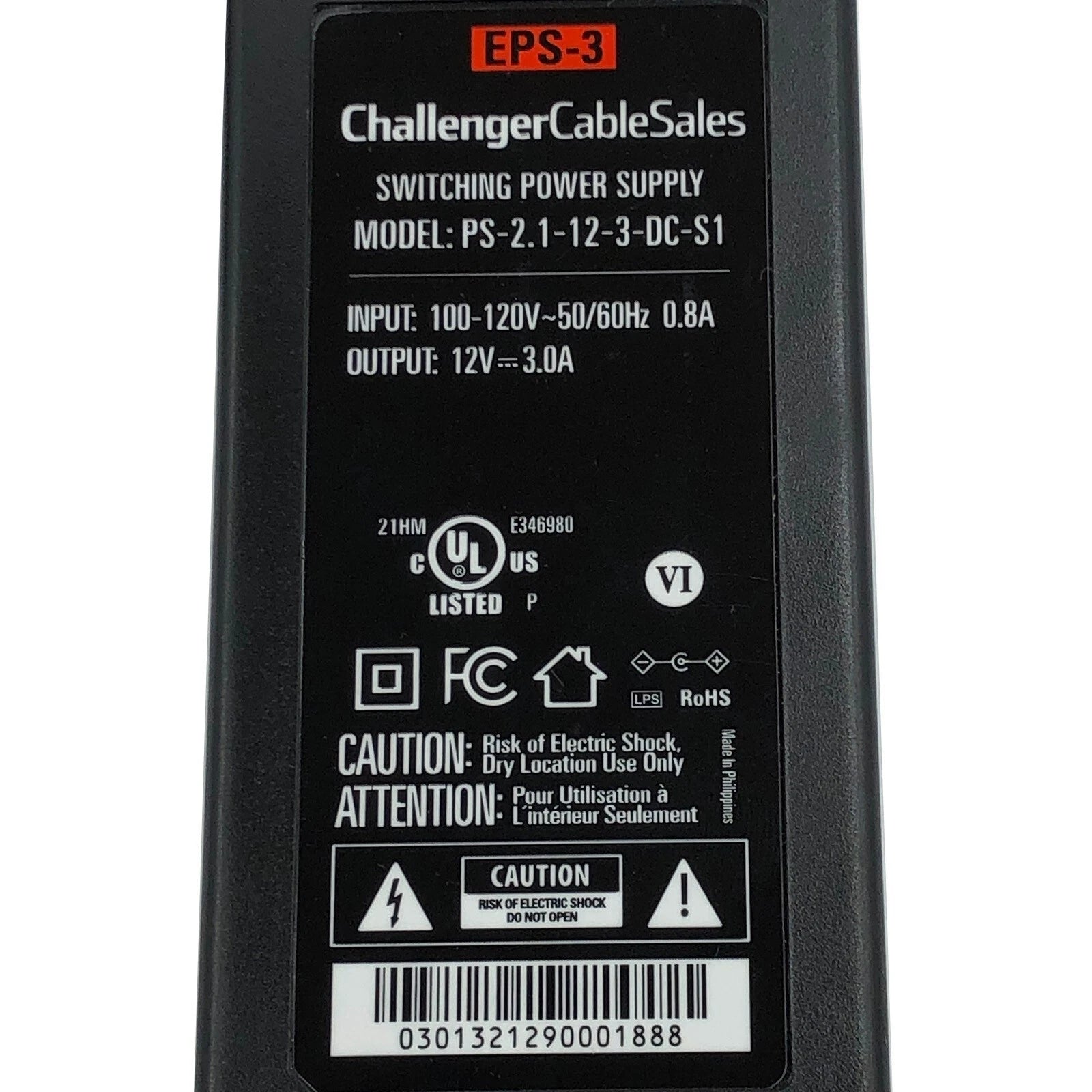 NEW Challenger PS-2.1-12-3DT1 Cable Sales Switching I.T.E Power Supply 12V 3A
