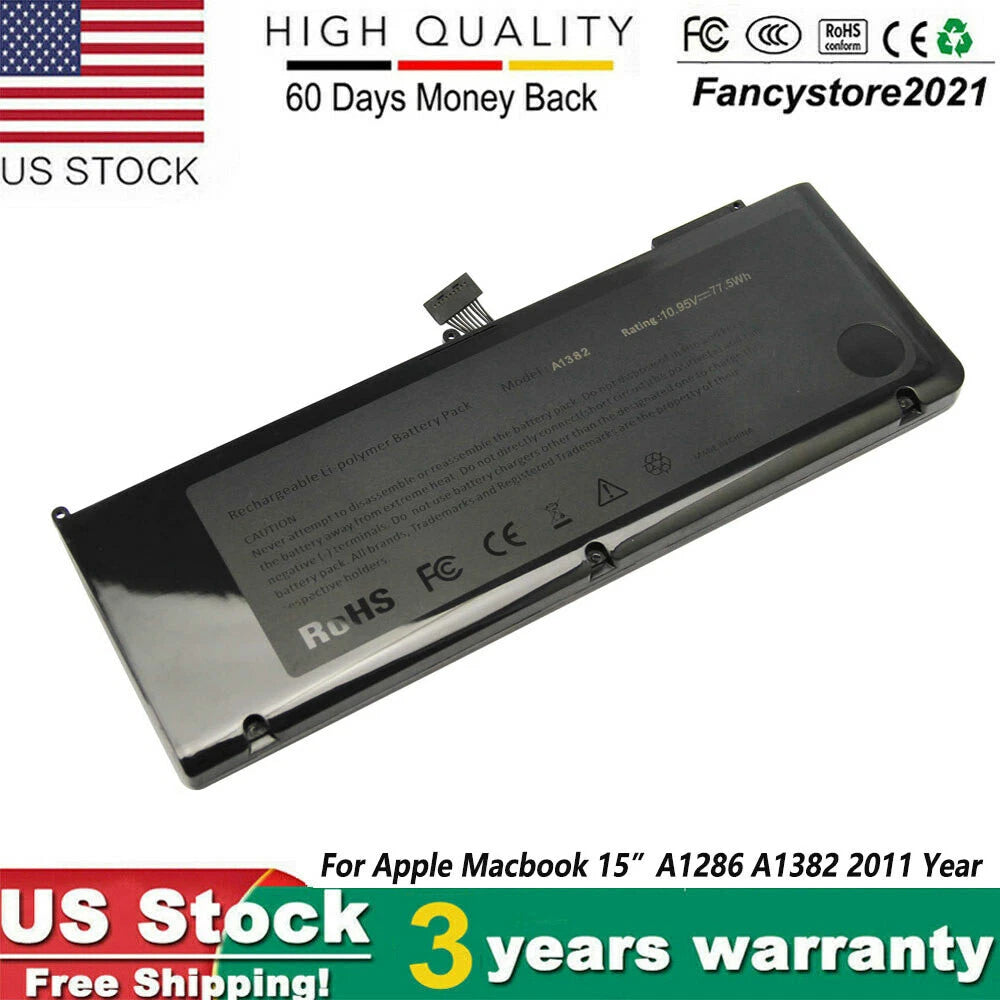 77.5 WH A1382 Battery for Apple MacBook Pro 15" A1286 Early/Late 2011 Mid 2012