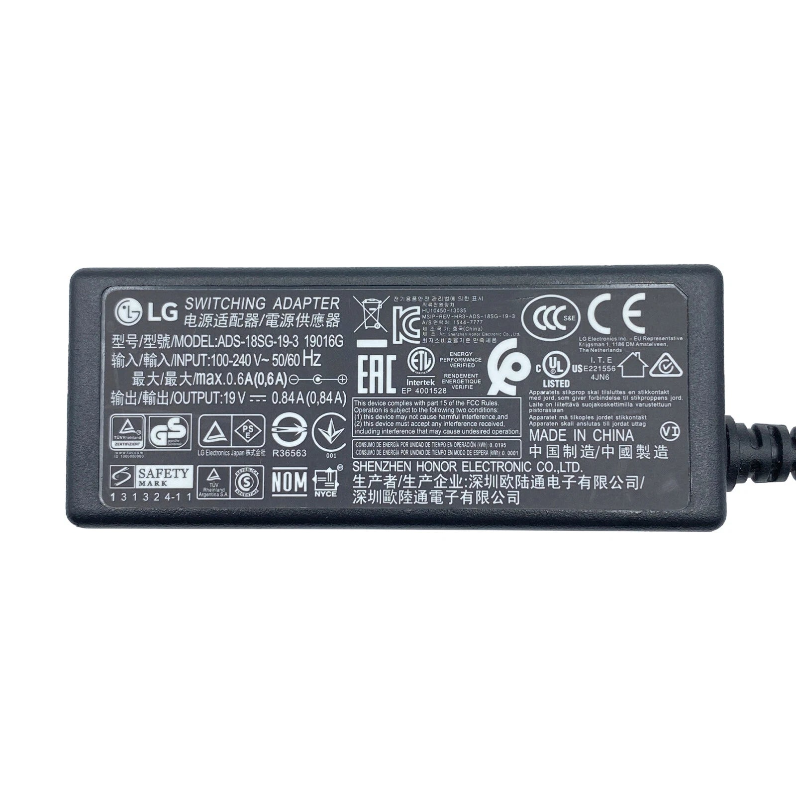 NEW Original LG AC Adapter ADS-18SG-19-3 19016G 19V 0.84A Monitor Power Supply