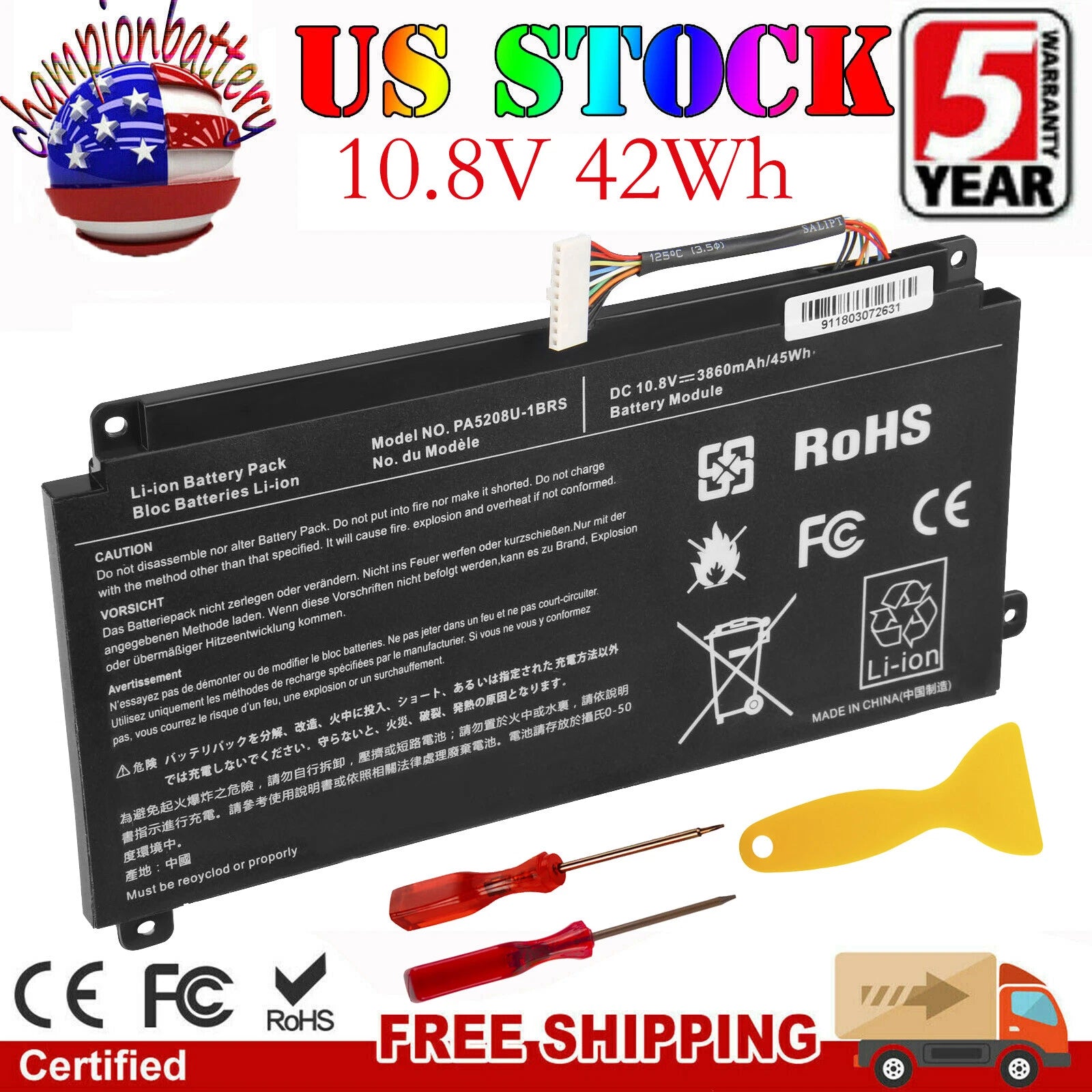 42Wh PA5208U-1BRS Laptop Battery For Toshiba Satellite E45W-C4200X P55W-C5200X