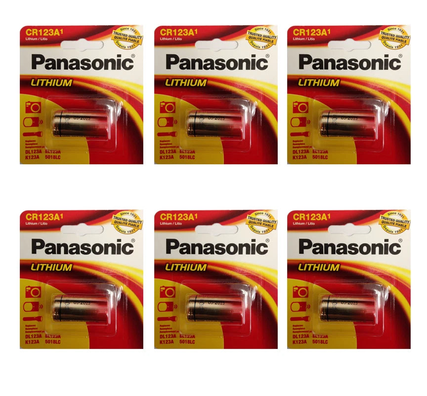 6 Pcs Panasonic 123 CR123A CR123 3V Lithium Batteries for Cameras, Flashlight