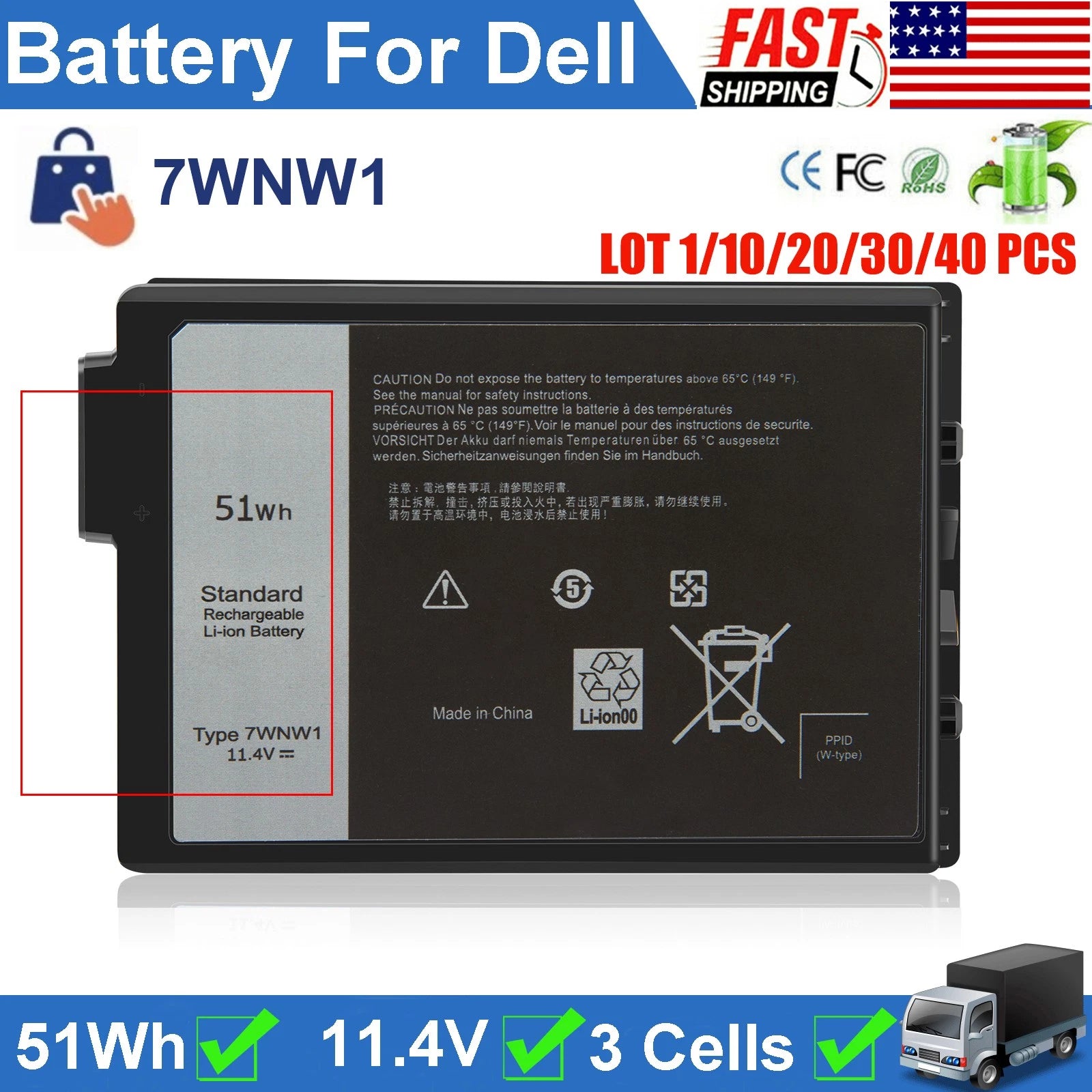 ?LOT 7WNW1 Battery For Dell Latitude 5420 5424 7424 Rugged Extreme GK3D3 DMF8C