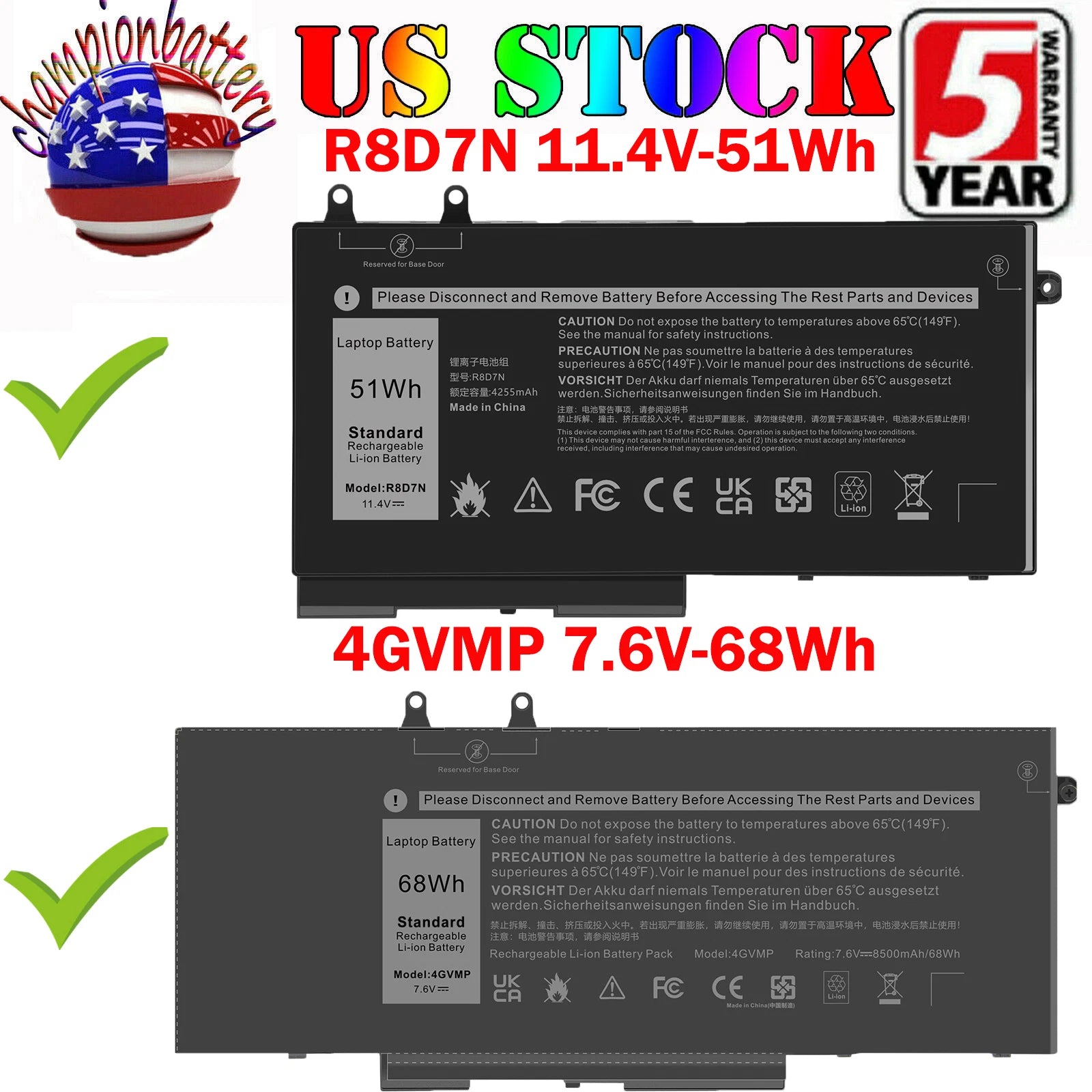 4GVMP R8D7N Battery for Dell Precision 3540 M3540 Latitude 5400 5410 5500 5510