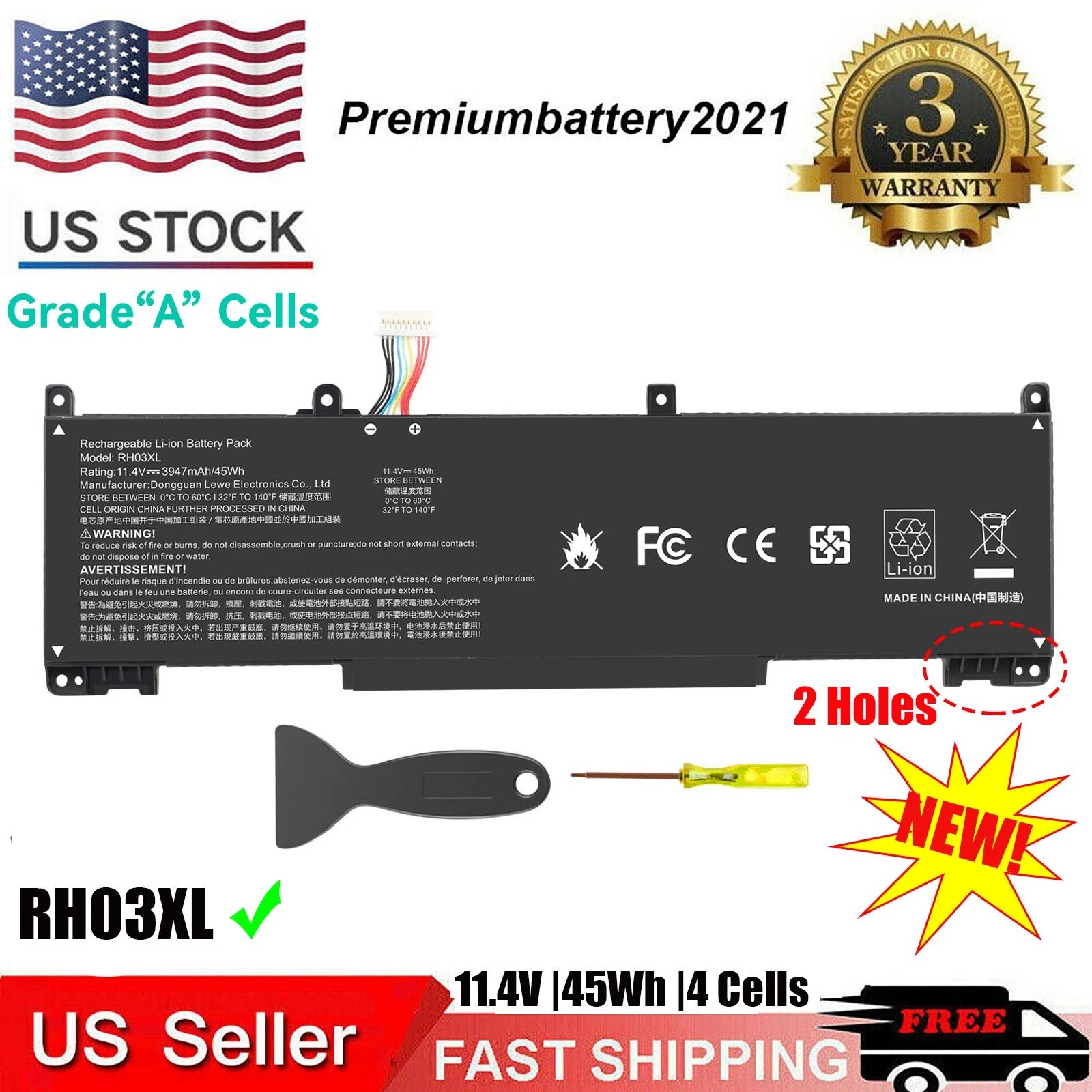 RH03XL Battery for HP ProBook 430 440 450 630 640 650 G8 HSTNN-OB1T 45Wh 11.4V