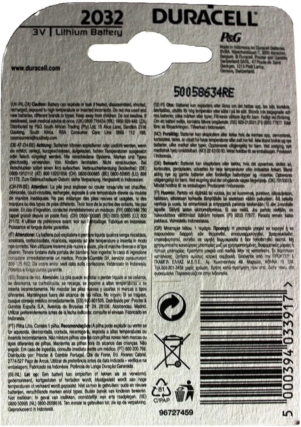 Fresh Duracell DL2032 3v Lithium Batteries