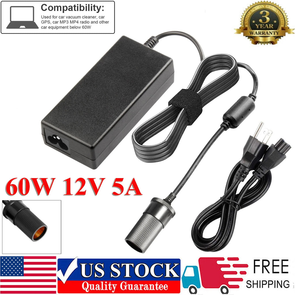60W 5A Vehicle Power Inverters 110V AC to 12V DC Car Cigarette Lighter Converter