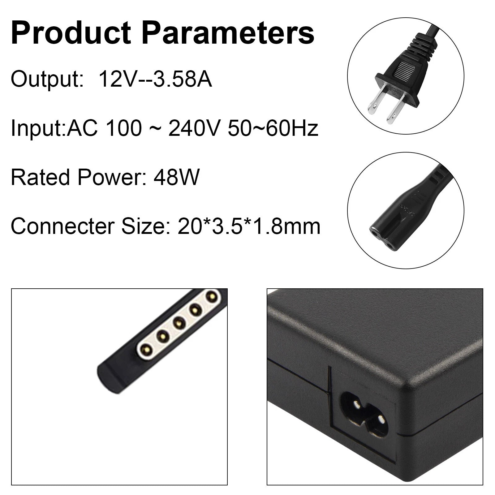 AC Wall Charger Adapter For Microsoft Surface 2 RT Pro Windows 8 10.6 Tablet