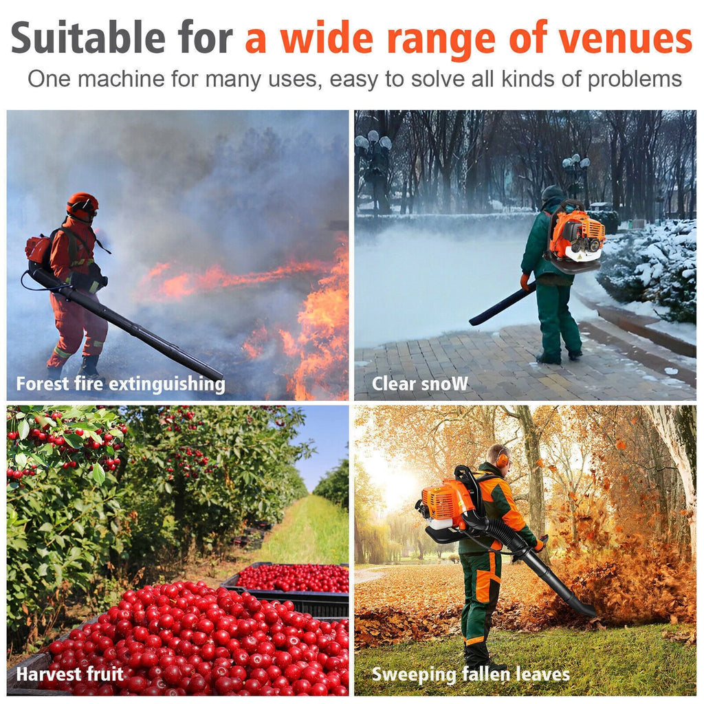 ?43/63CC 2 Stroke Backpack Gas Powered Leaf Blower Commercial Grass Lawn Blower