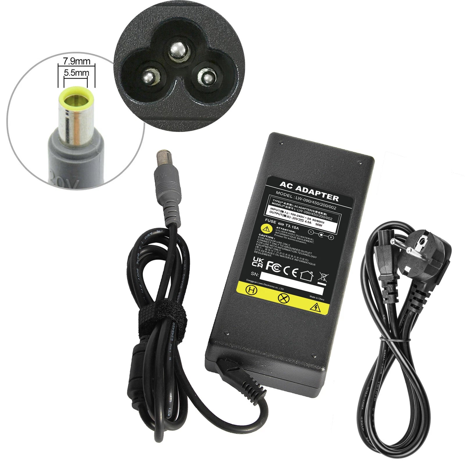 90W 20V Adapter Charger for Laptop Lenovo ThinkPad Z/T/X/L Series Edge 7.9*5.5mm