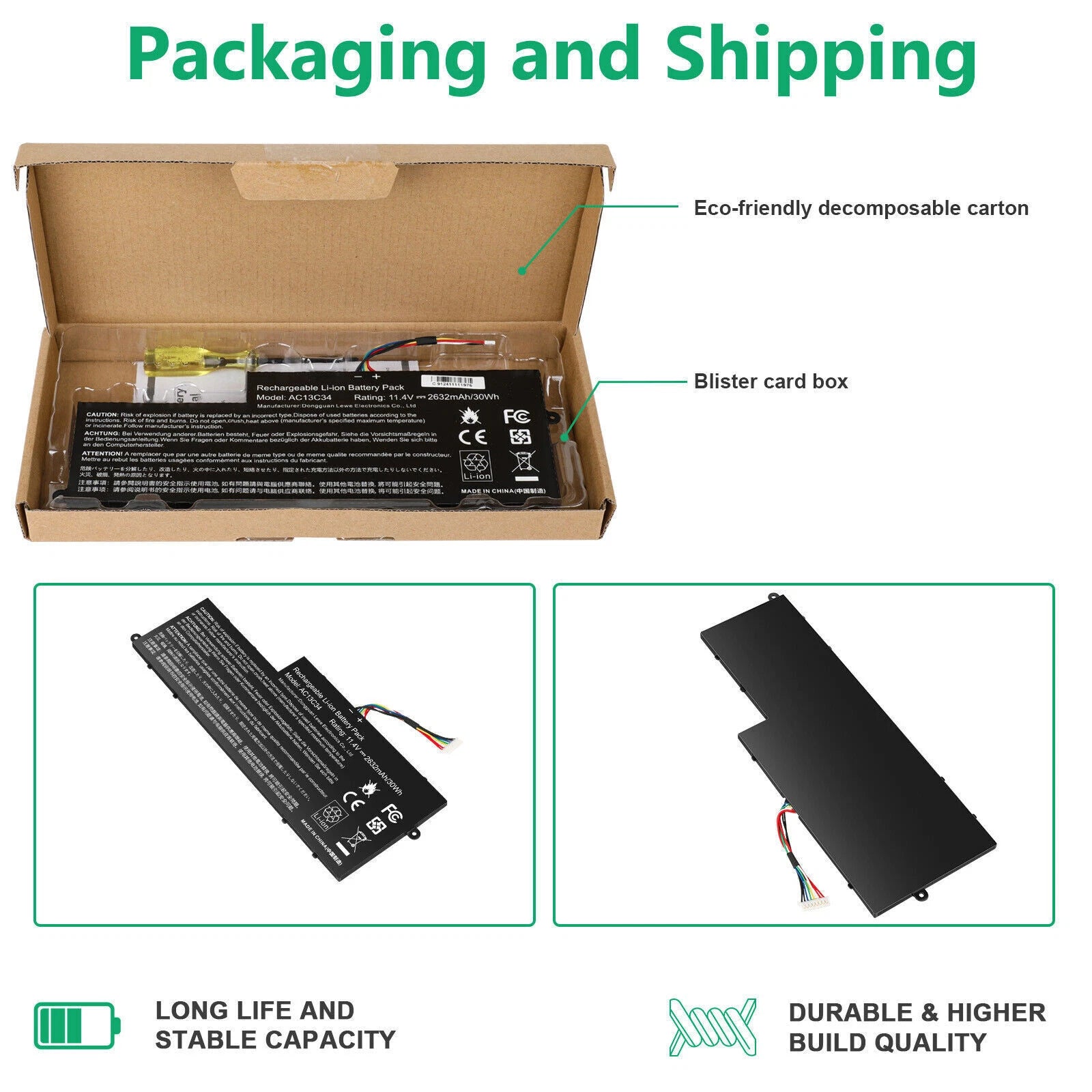 AC13C34 Battery for Acer Aspire V5-122P V5-132 V5-132P E3-111 E3-112V V3-112